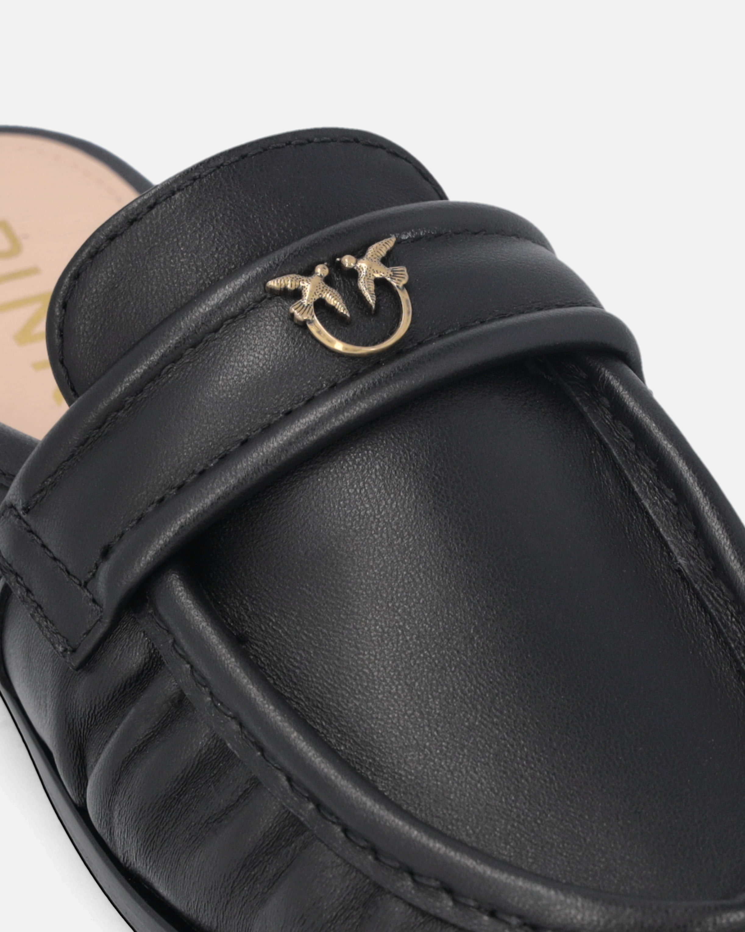 Pinko Naty Nappa Leather Flat Mules In Black