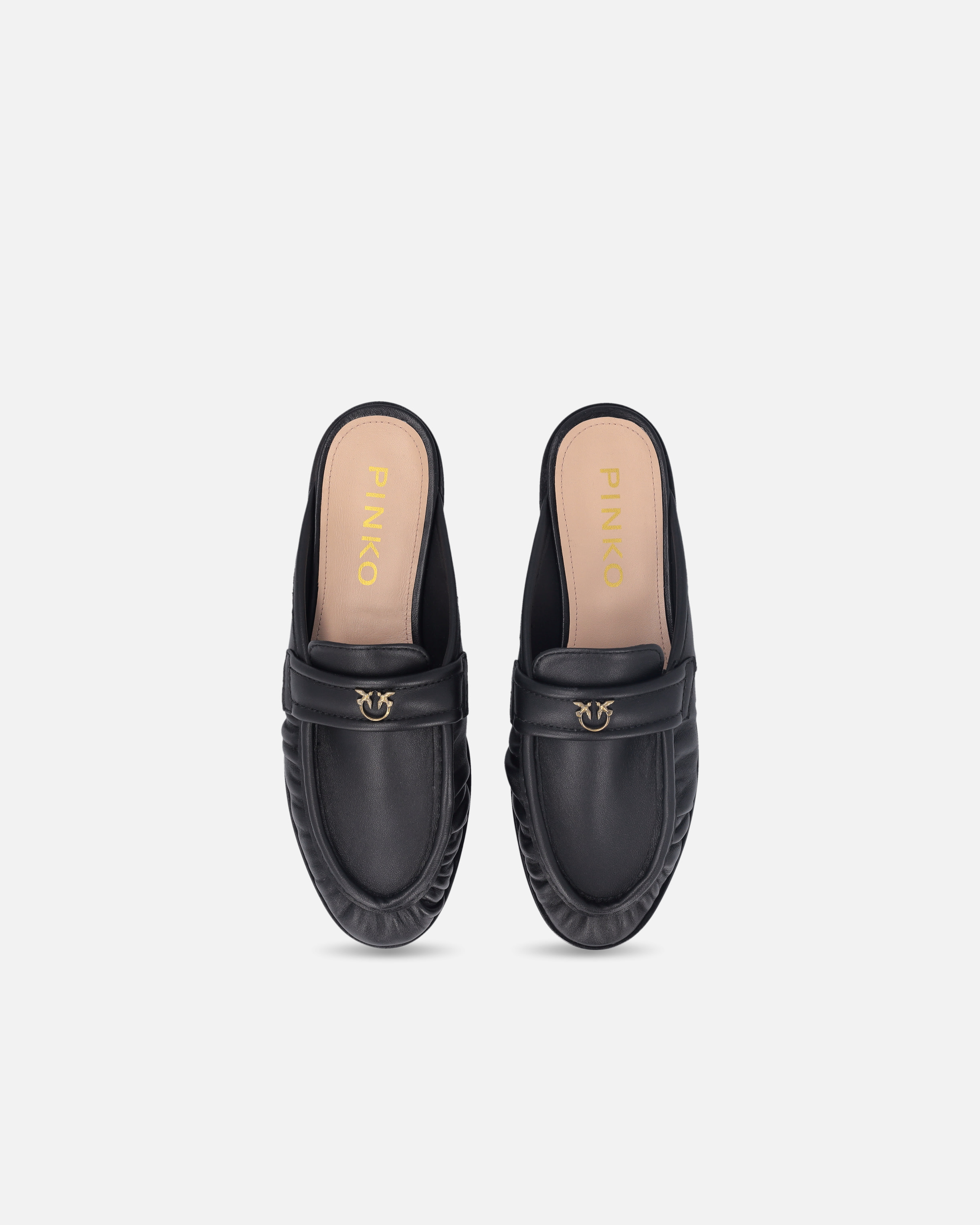 Pinko Naty Nappa Leather Flat Mules In Black