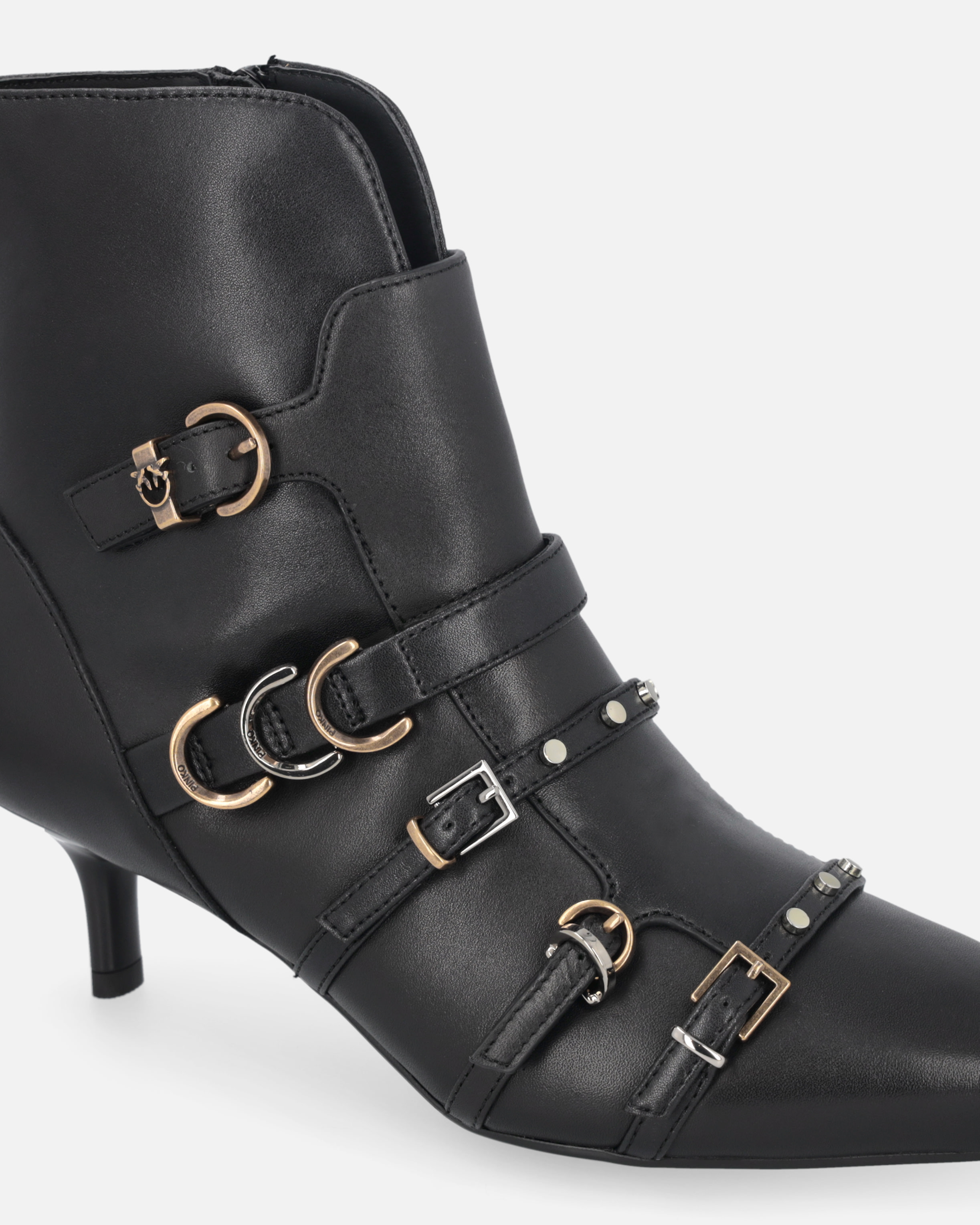Pinko Booties With Straps And Love Birds Logo In Black