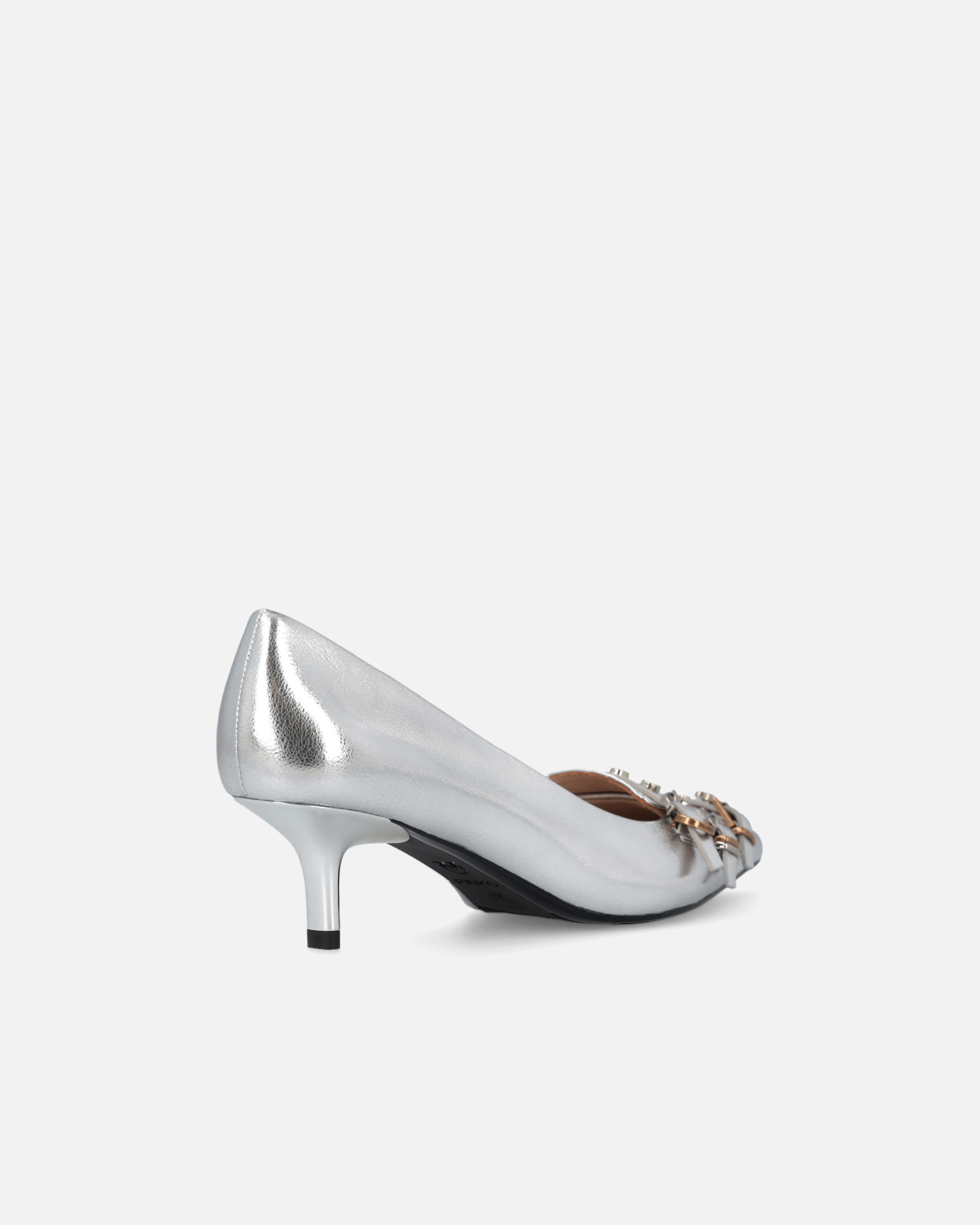 Low laminated nappa leather pumps with straps and studs 2