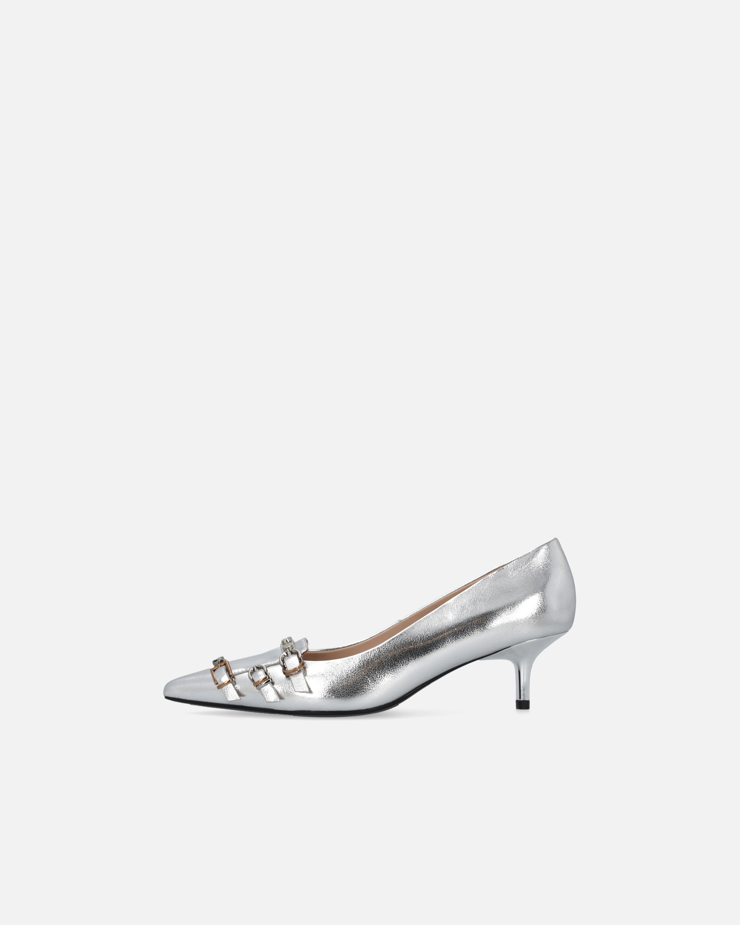 Low laminated nappa leather pumps with straps and studs 4