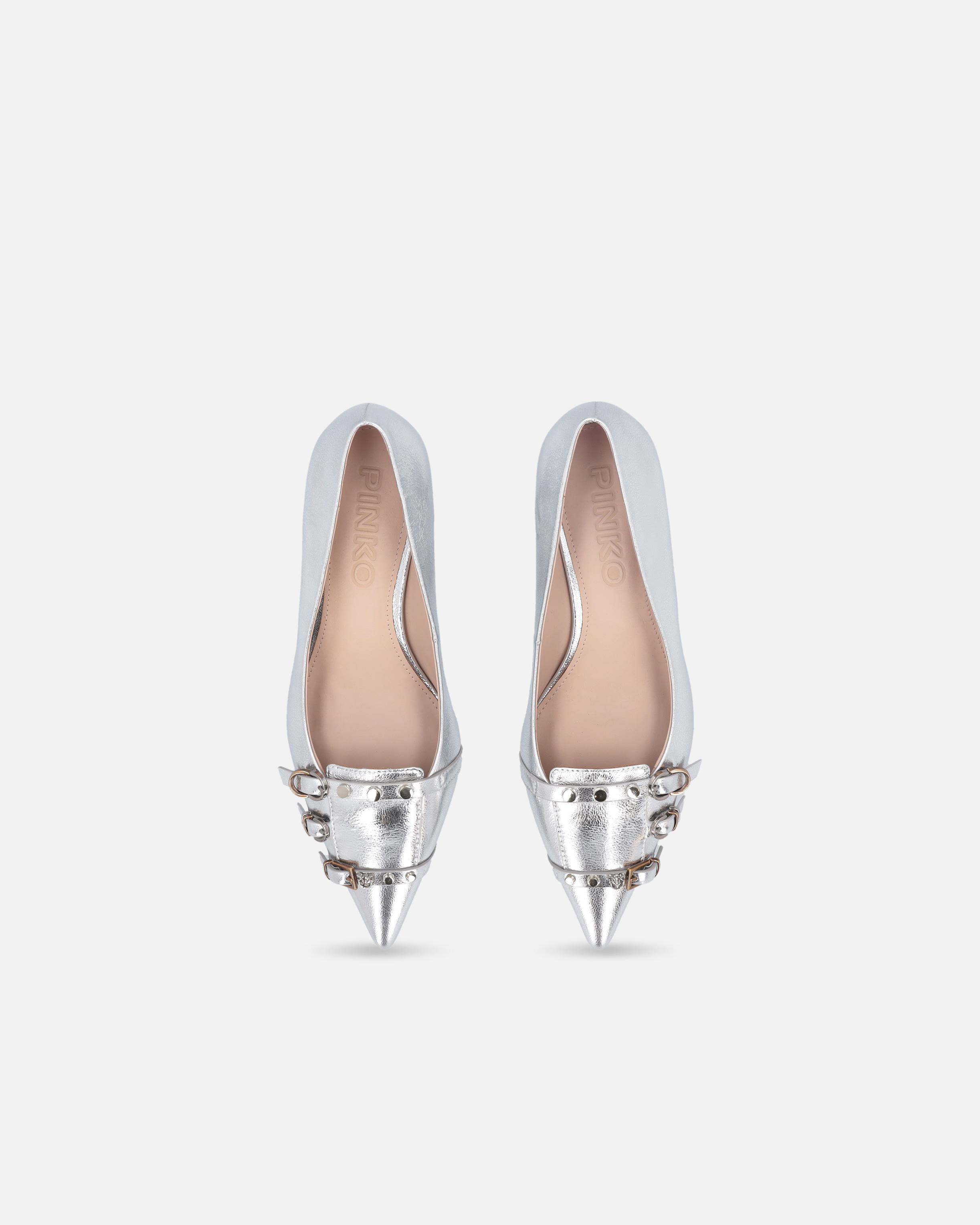 Low laminated nappa leather pumps with straps and studs 8