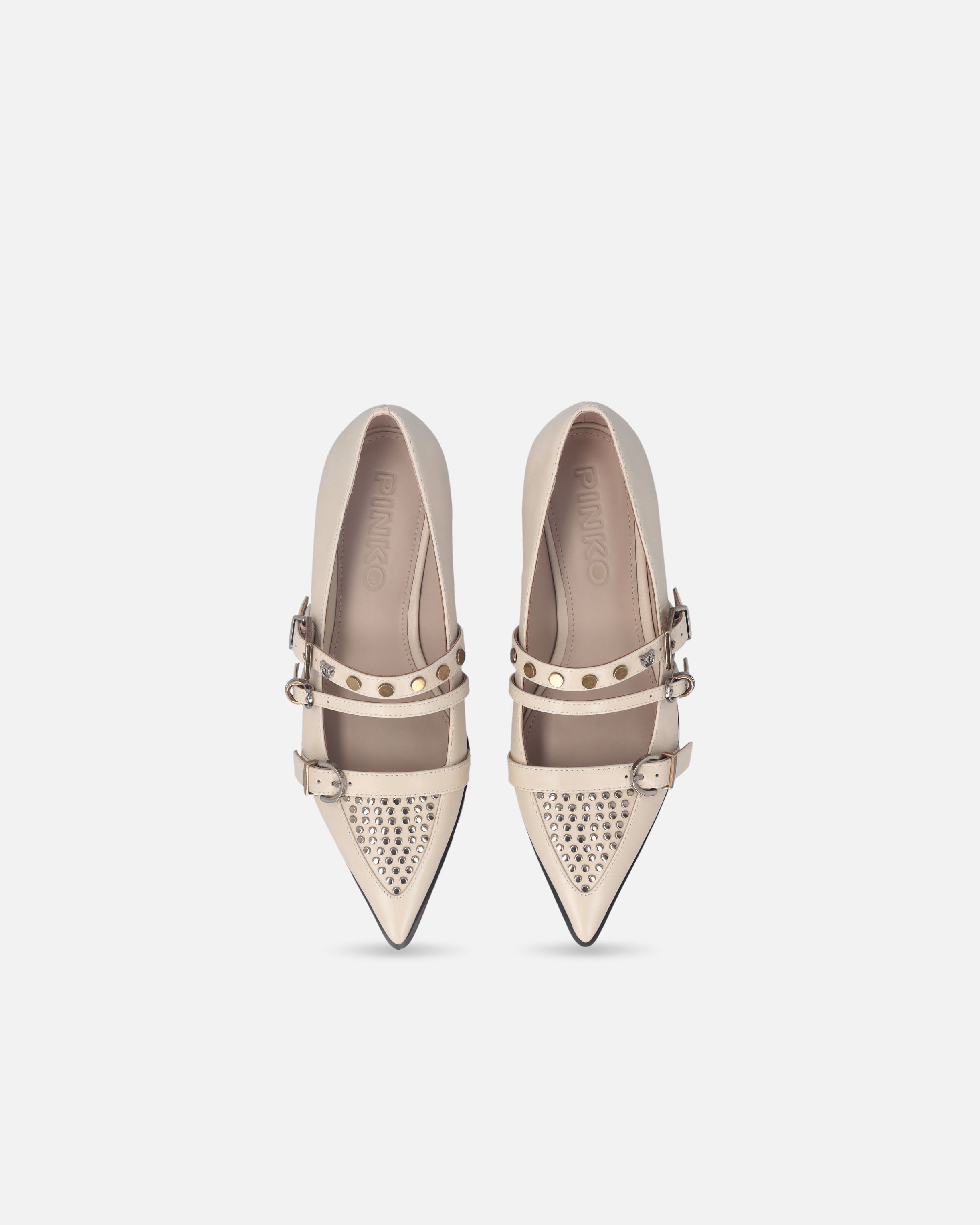 铆钉装饰皮革尖头芭蕾平底鞋 8