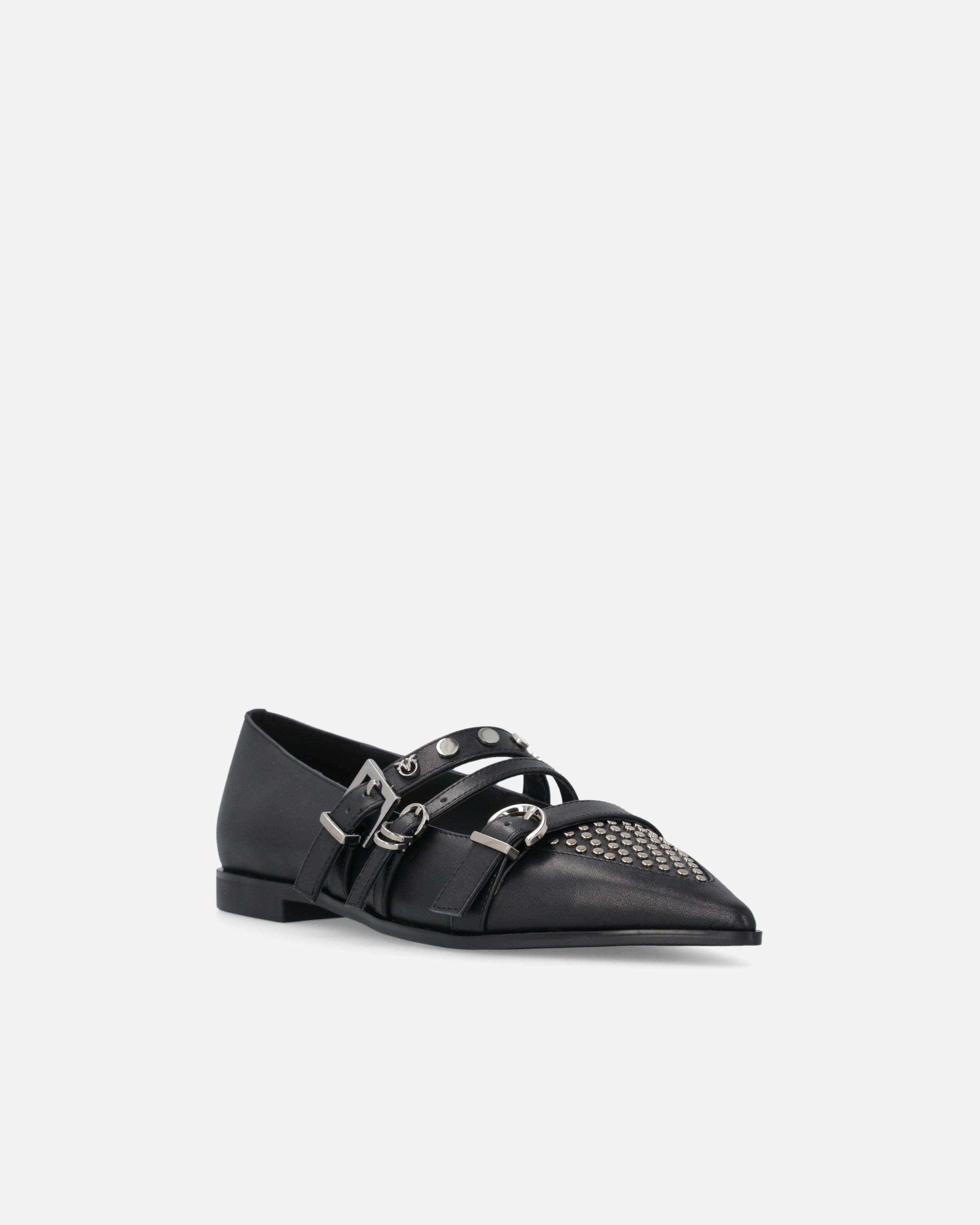 Pinko Ballerines À Bout Pointu En Cuir Clouté In Black