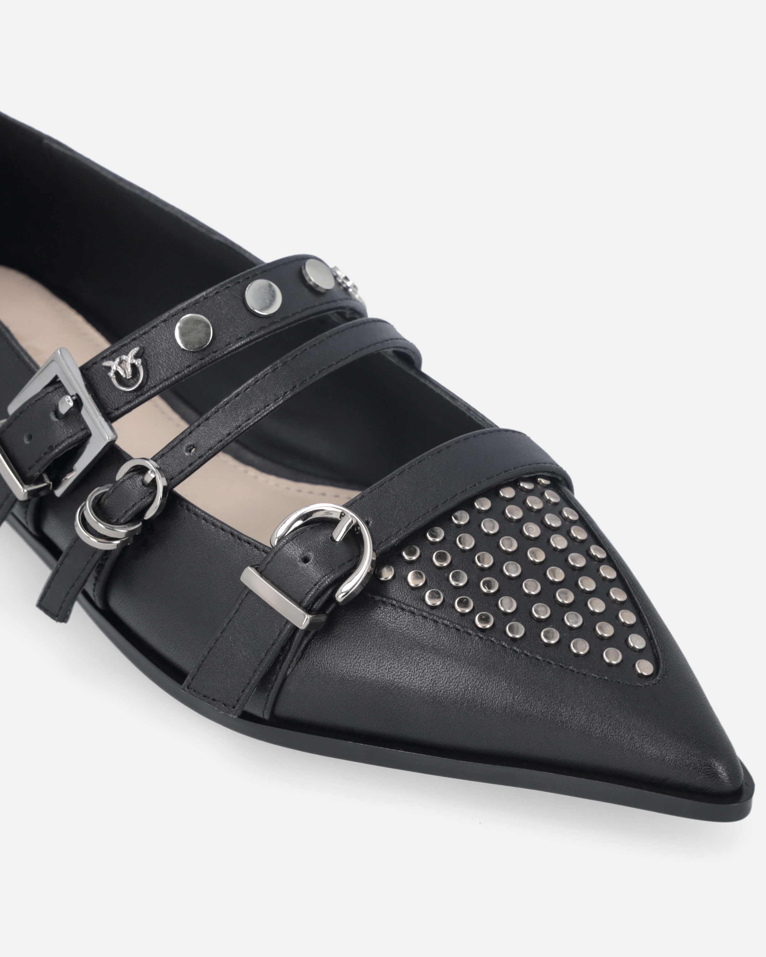Pinko Ballerines À Bout Pointu En Cuir Clouté In Black