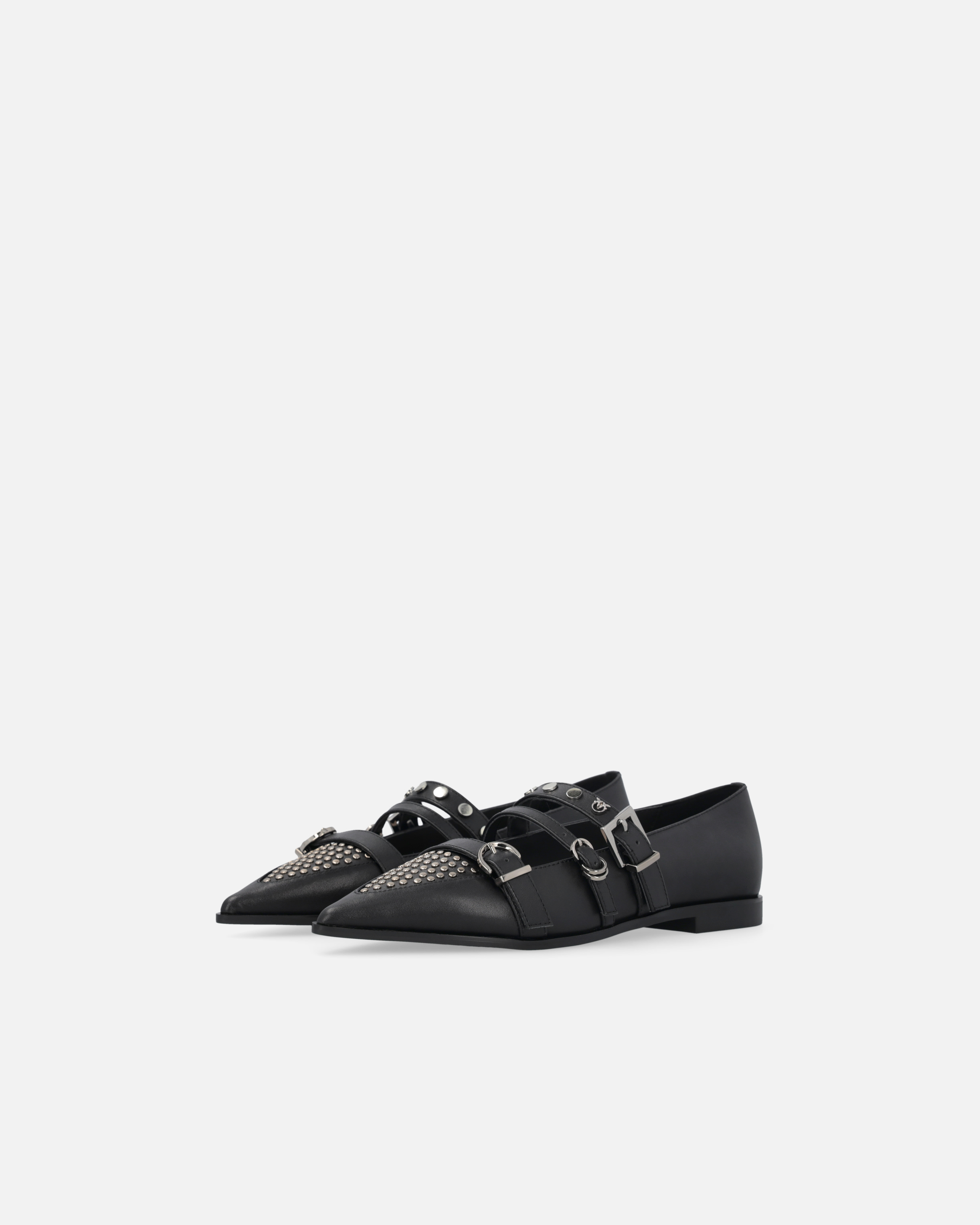 Pinko Ballerines À Bout Pointu En Cuir Clouté In Black
