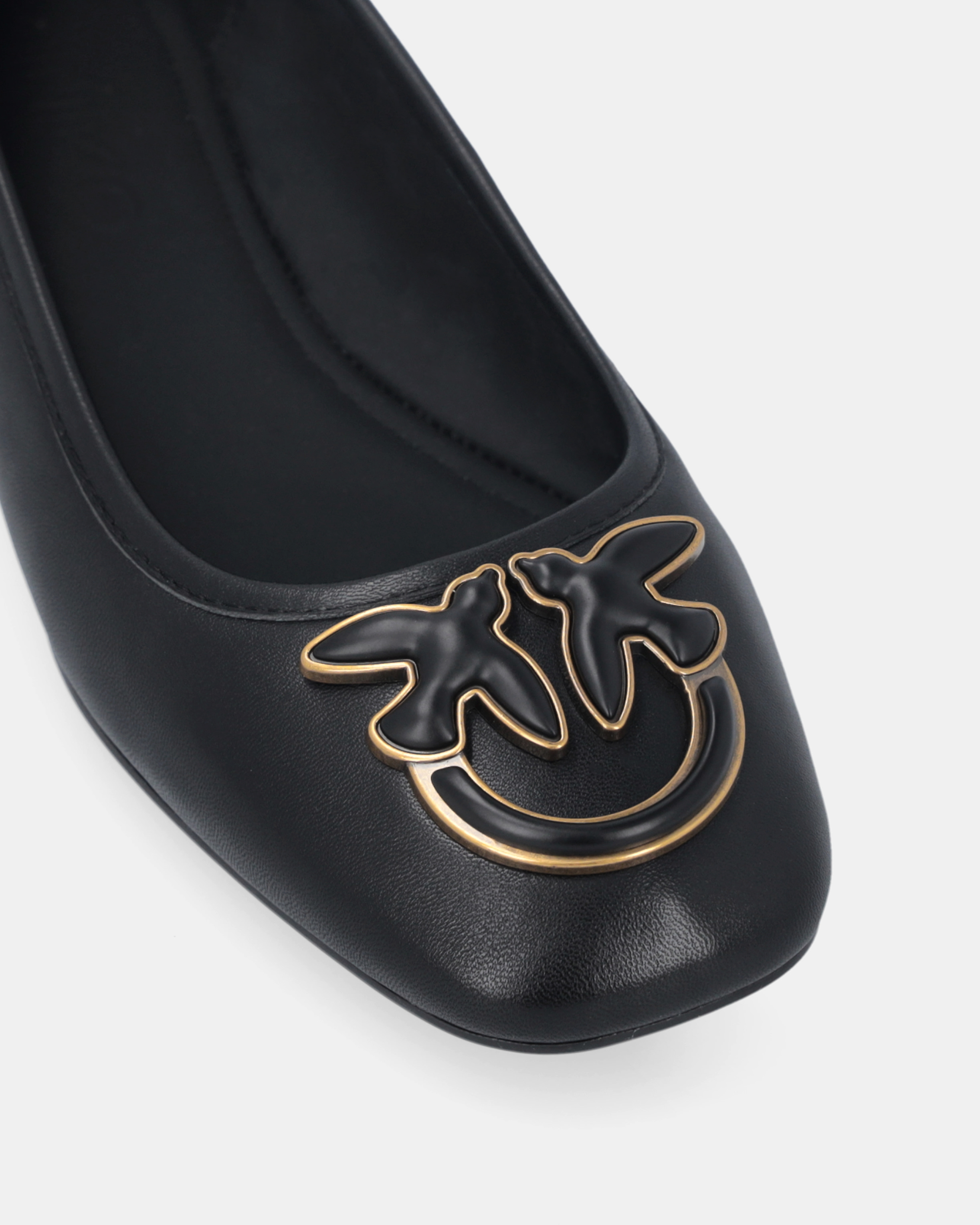 Pinko Flat Nappa Leather Ballet Flats With Love Birds Logo In Black