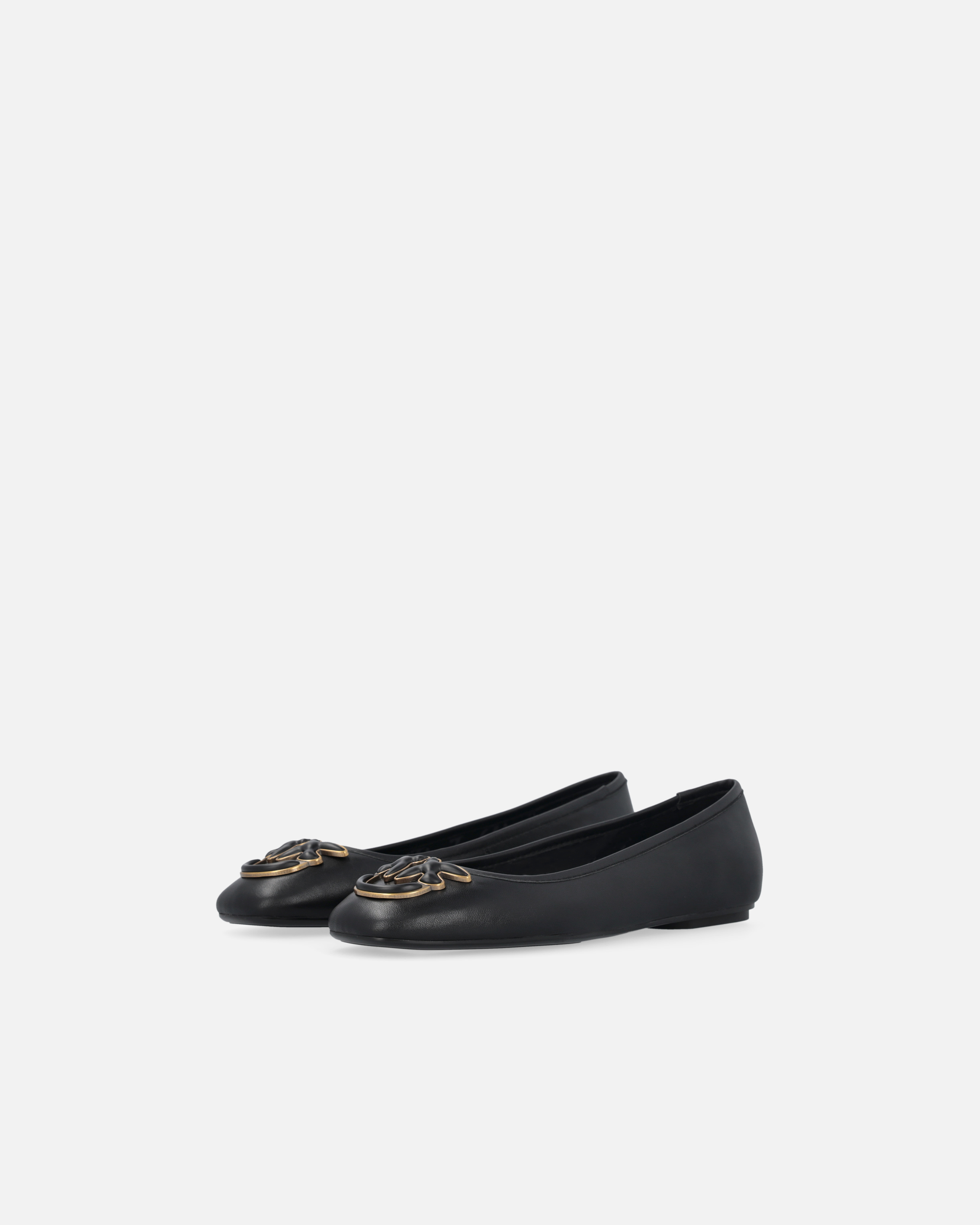 Pinko Flat Nappa Leather Ballet Flats With Love Birds Logo In Black