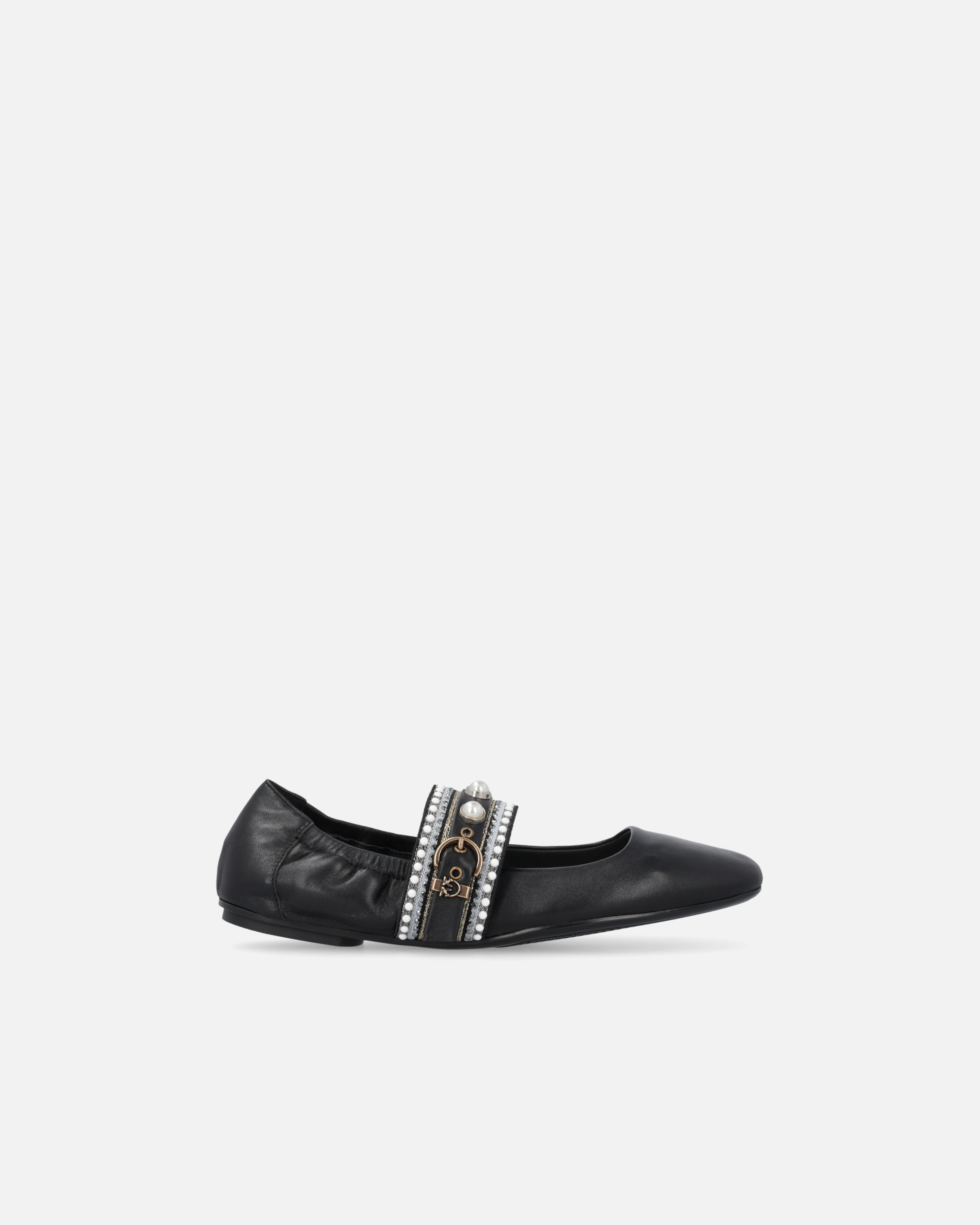 Pinko Flat Ballet Flats In Nappa Leather With Pearls In Black