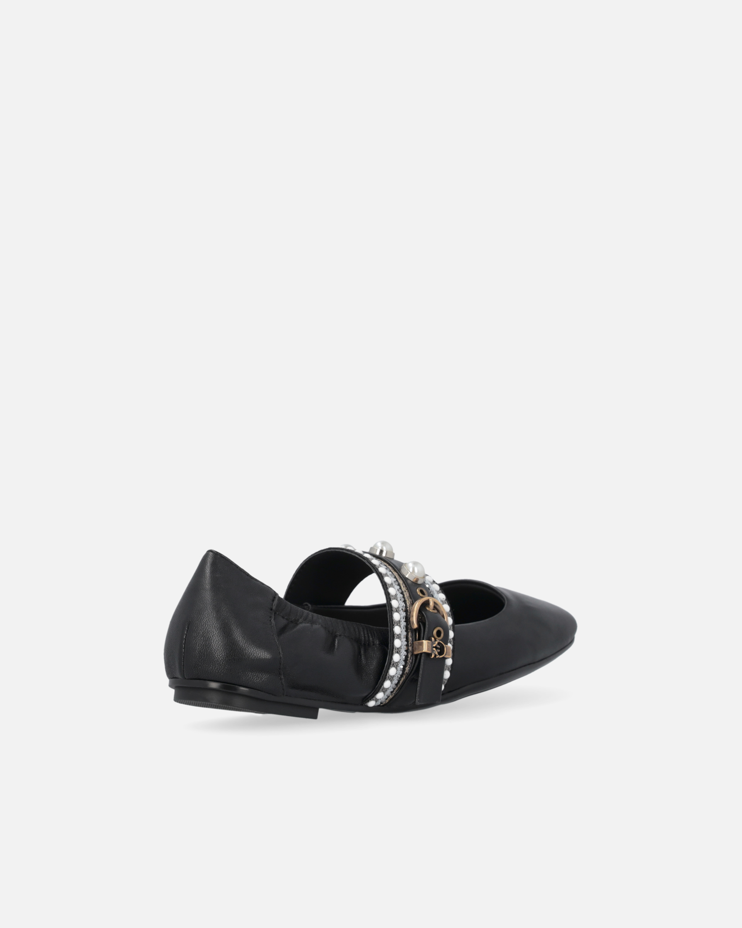 Pinko Flat Ballet Flats In Nappa Leather With Pearls In Black