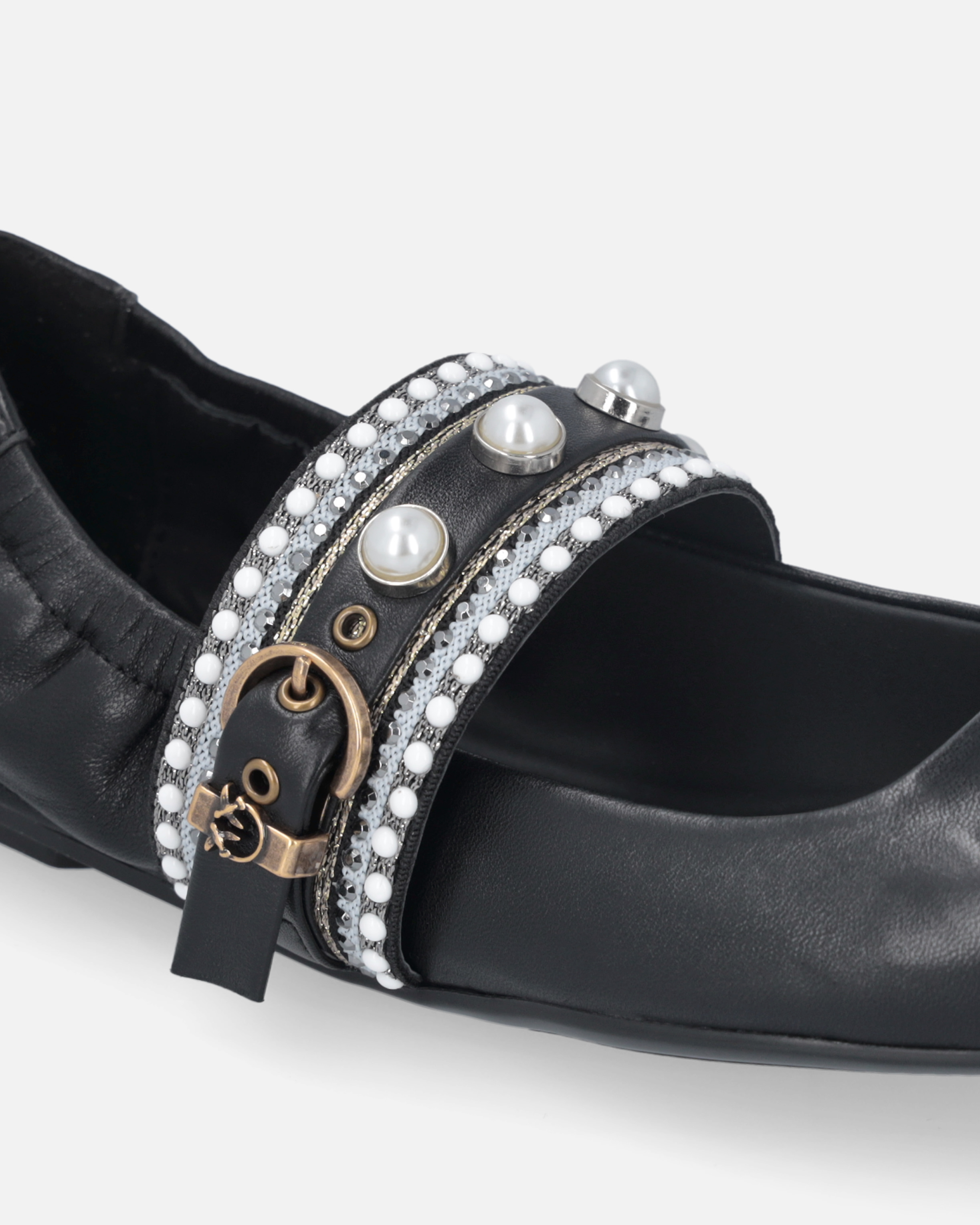 Pinko Flat Ballet Flats In Nappa Leather With Pearls In Black