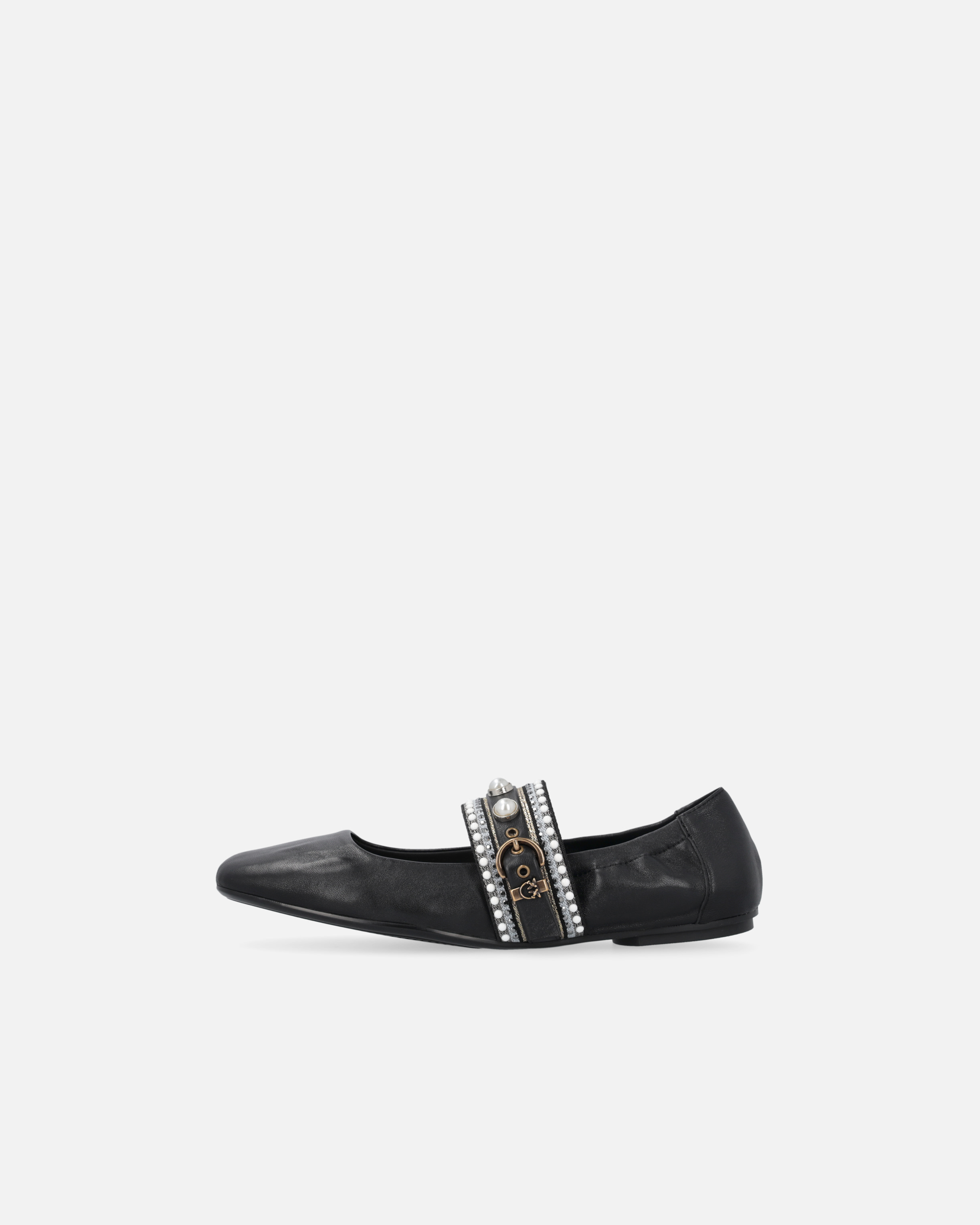 Pinko Flat Ballet Flats In Nappa Leather With Pearls In Black