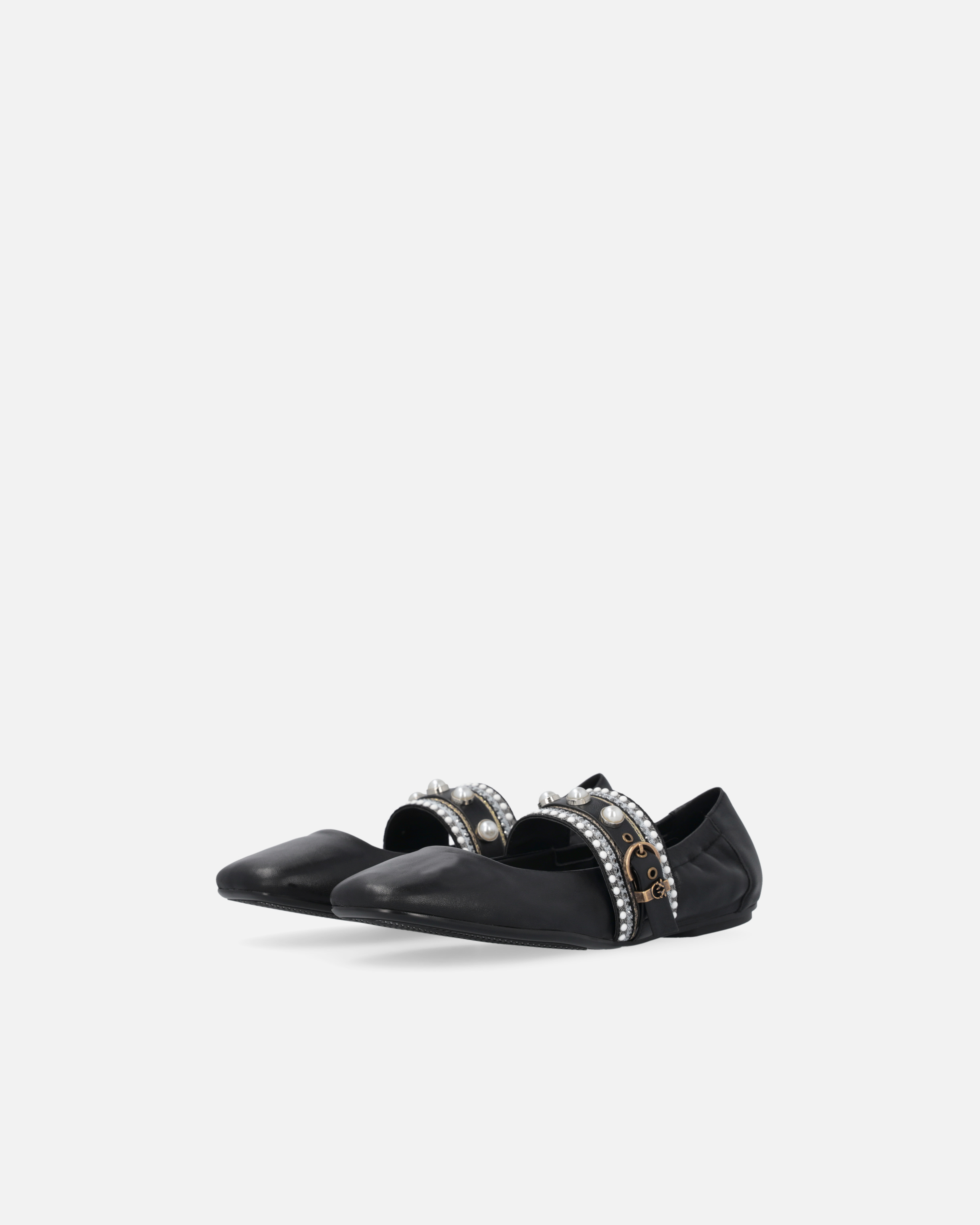 Pinko Flat Ballet Flats In Nappa Leather With Pearls In Black