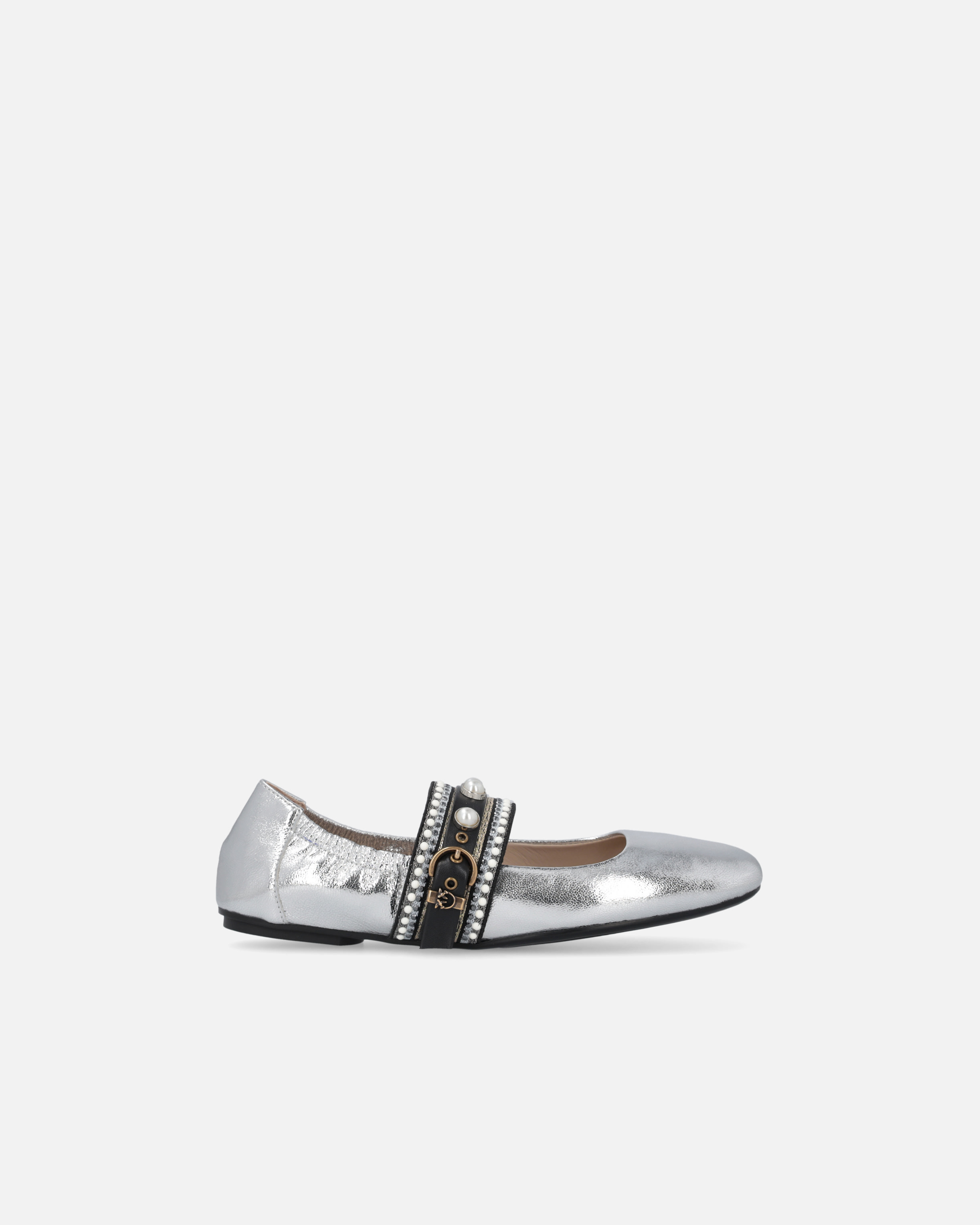 Pinko Laminated Leather Ballerinas With Jewel Band In Silver