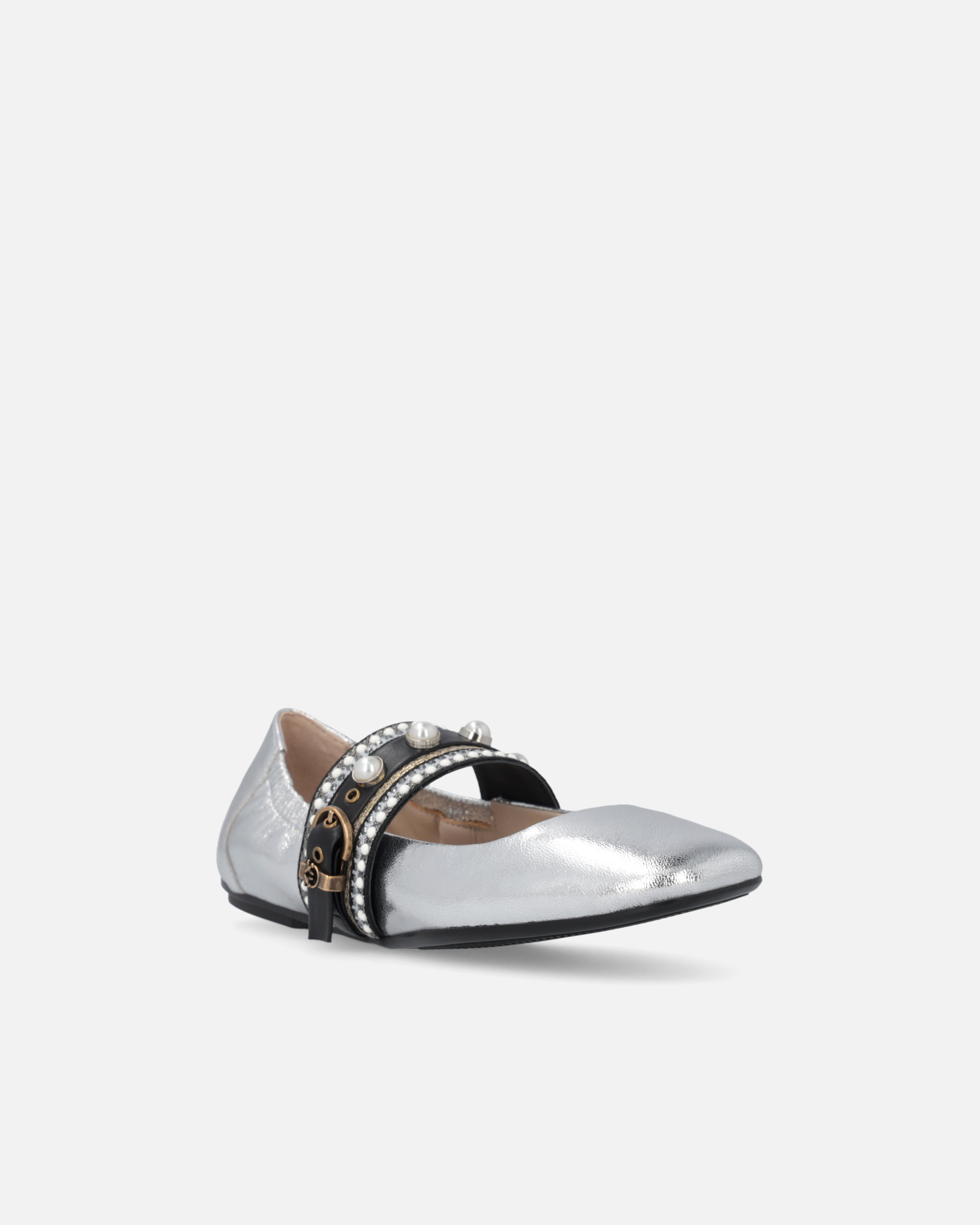 Pinko Laminated Leather Ballerinas With Jewel Band In Silver