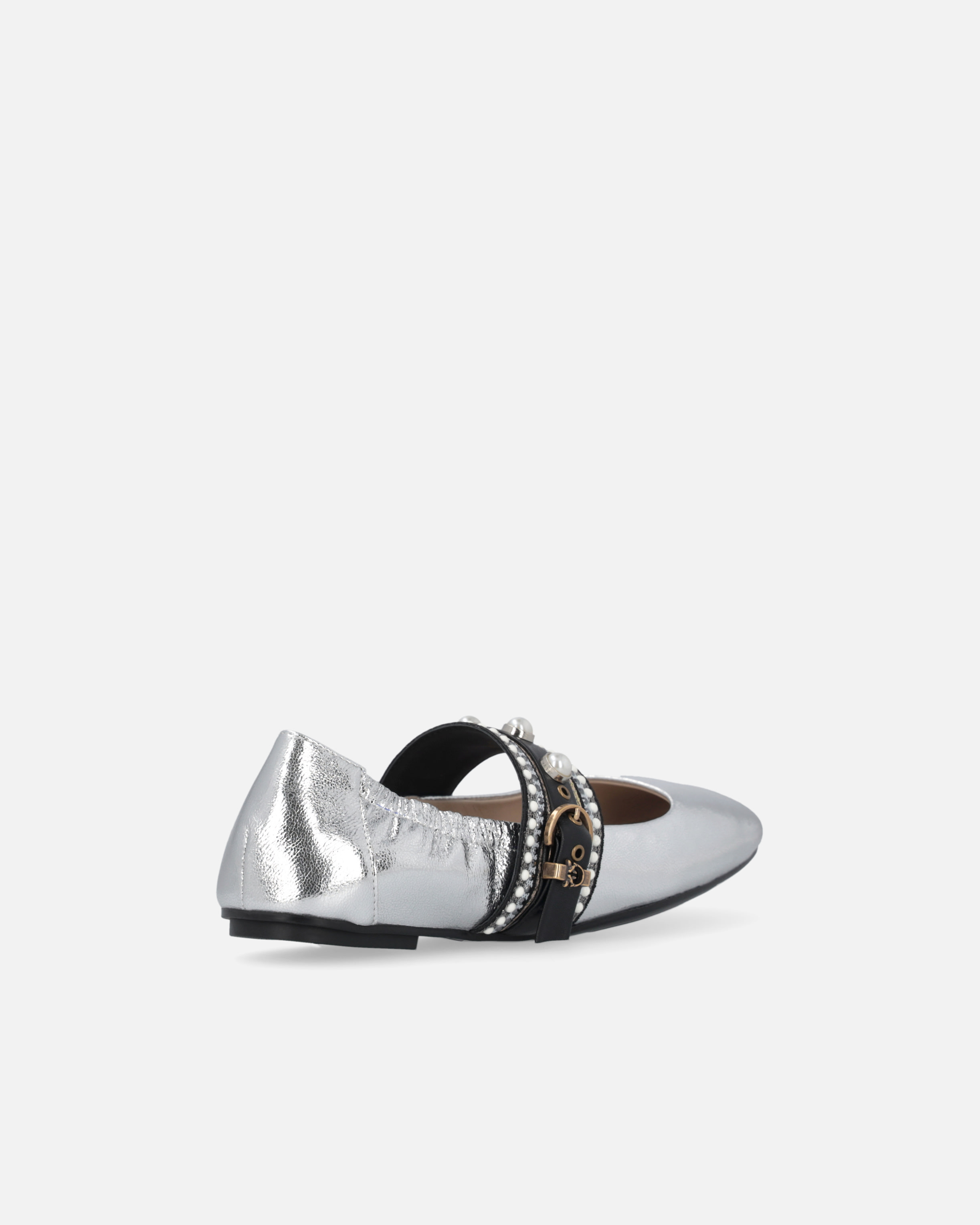Pinko Laminated Leather Ballerinas With Jewel Band In Silver
