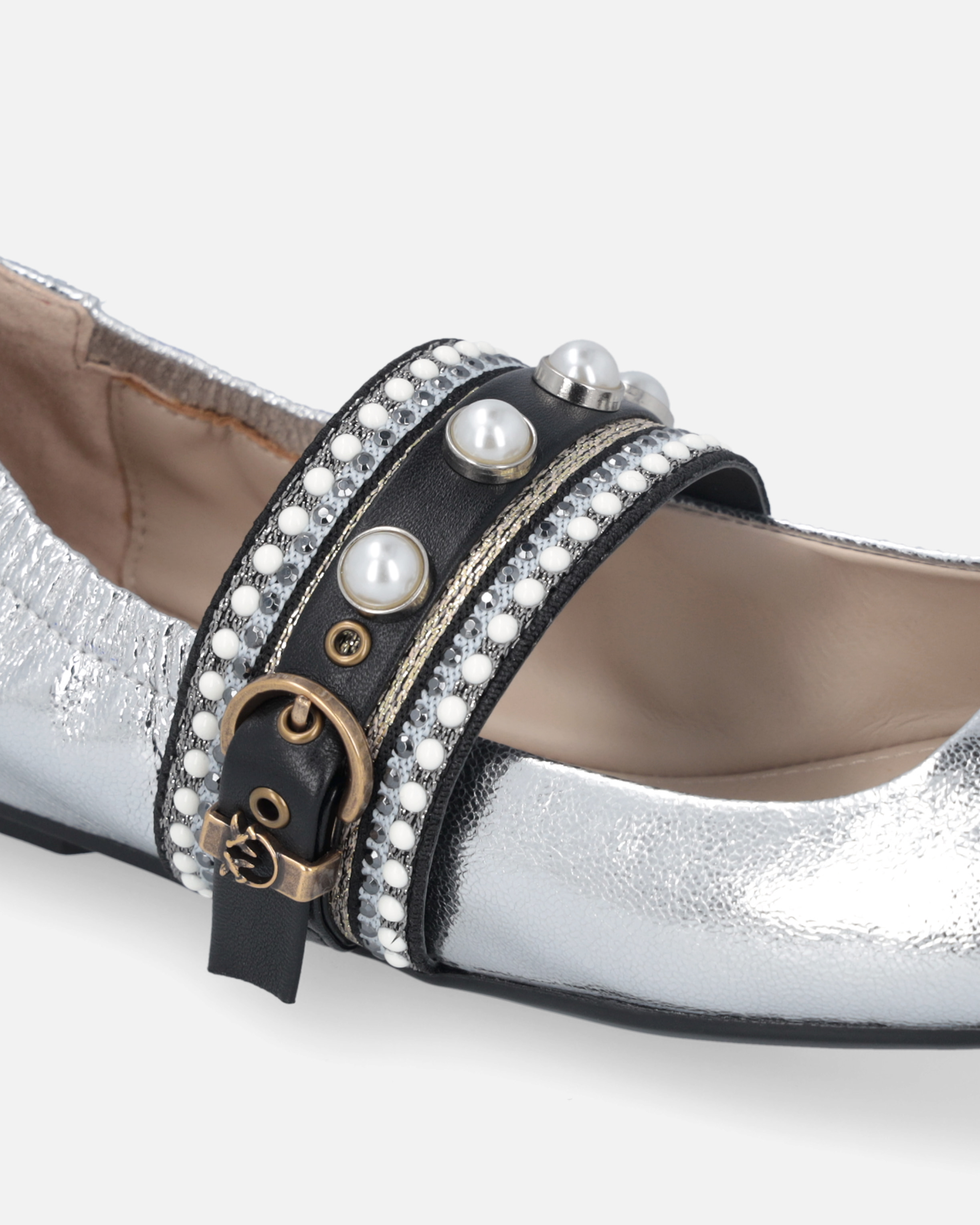 Pinko Laminated Leather Ballerinas With Jewel Band In Silver