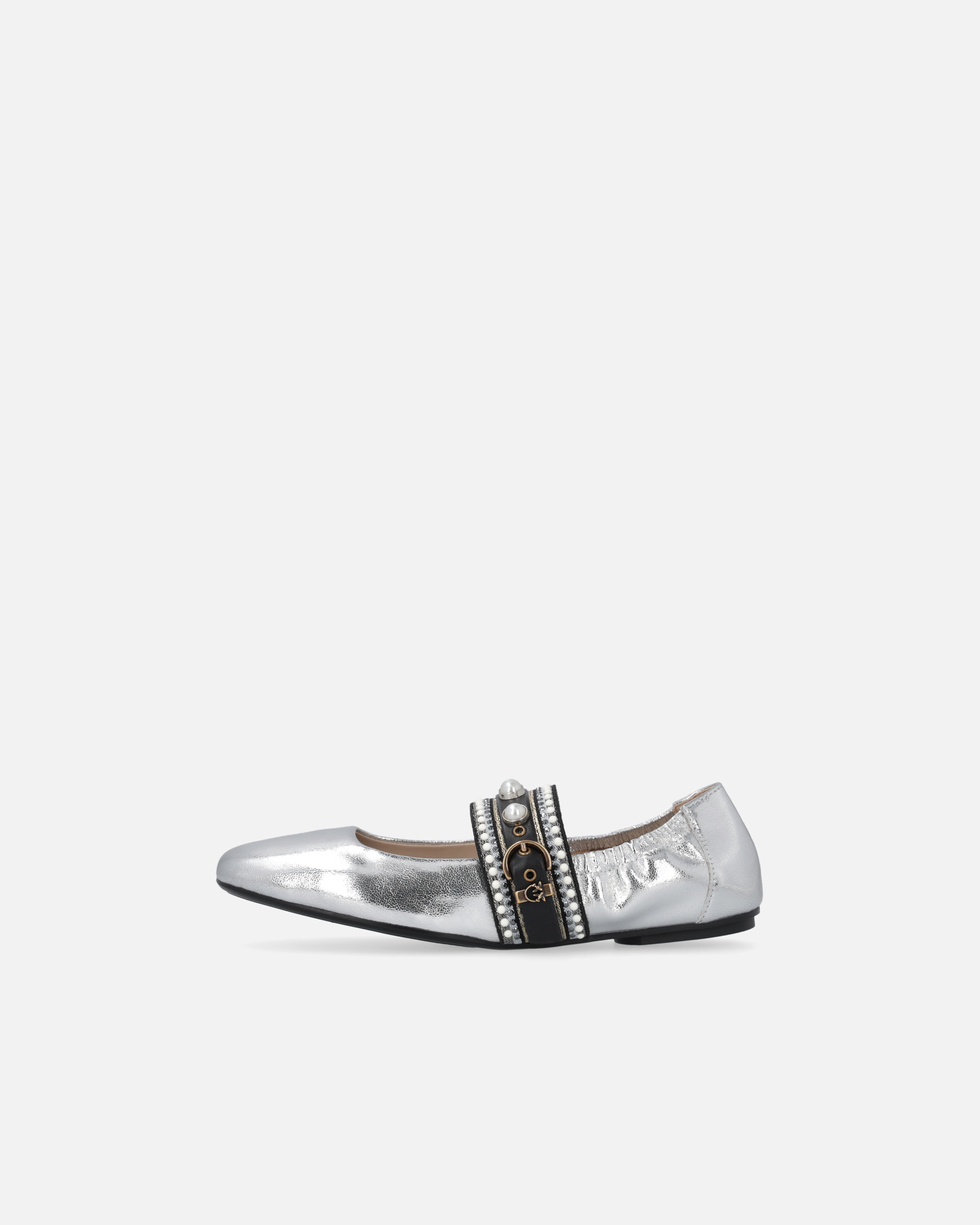 Pinko Laminated Leather Ballerinas With Jewel Band In Silver