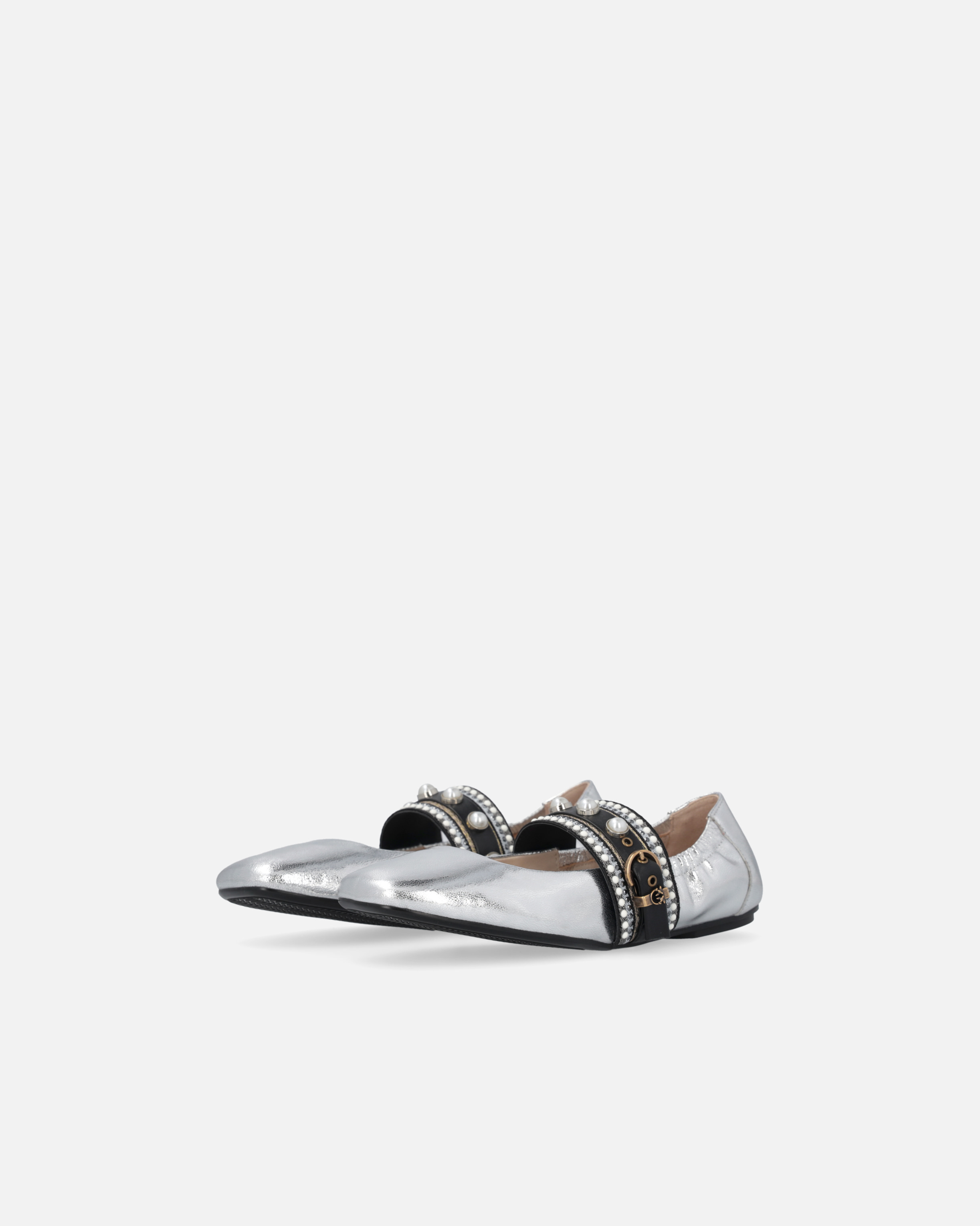 Pinko Laminated Leather Ballerinas With Jewel Band In Silver
