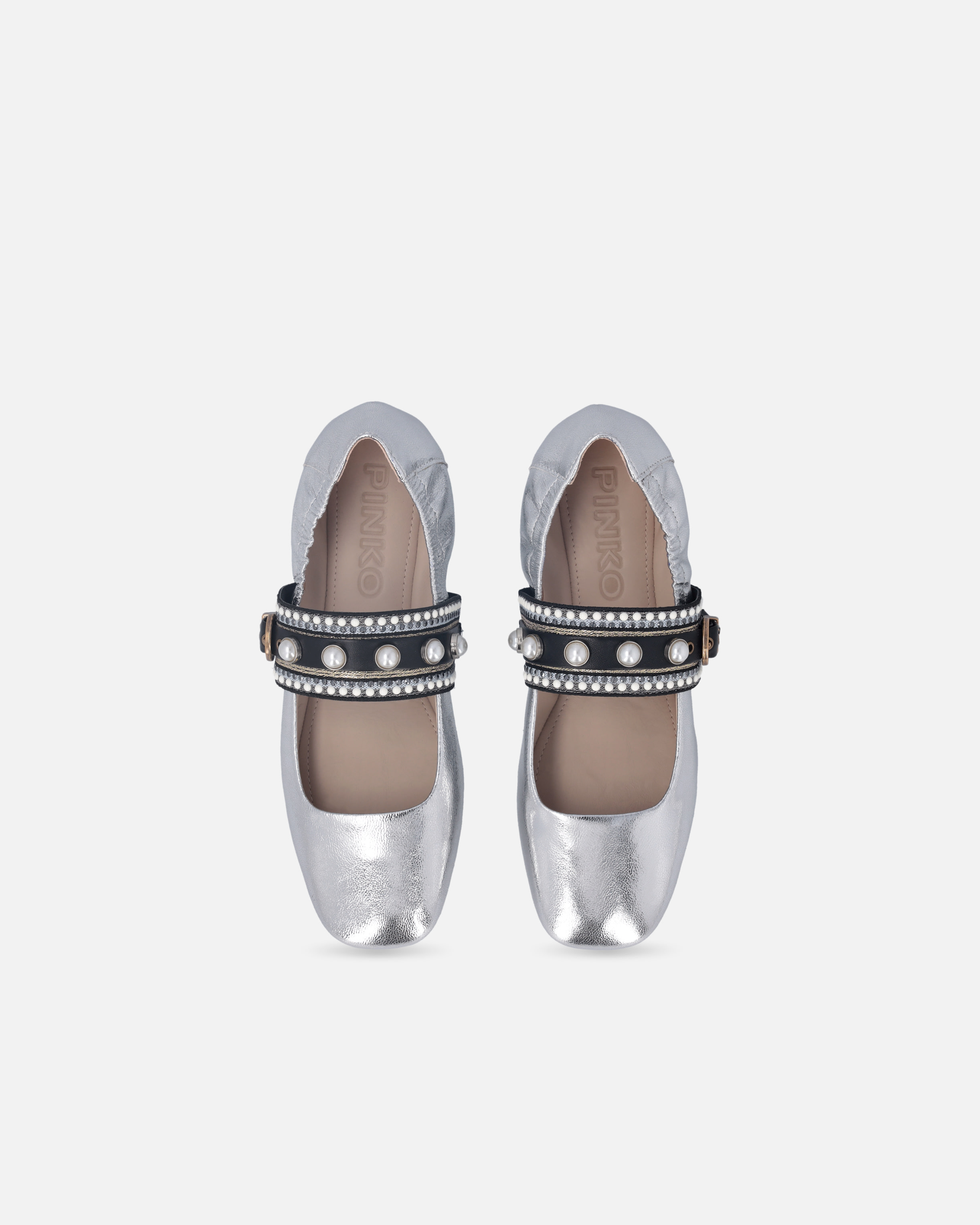 Pinko Laminated Leather Ballerinas With Jewel Band In Silver