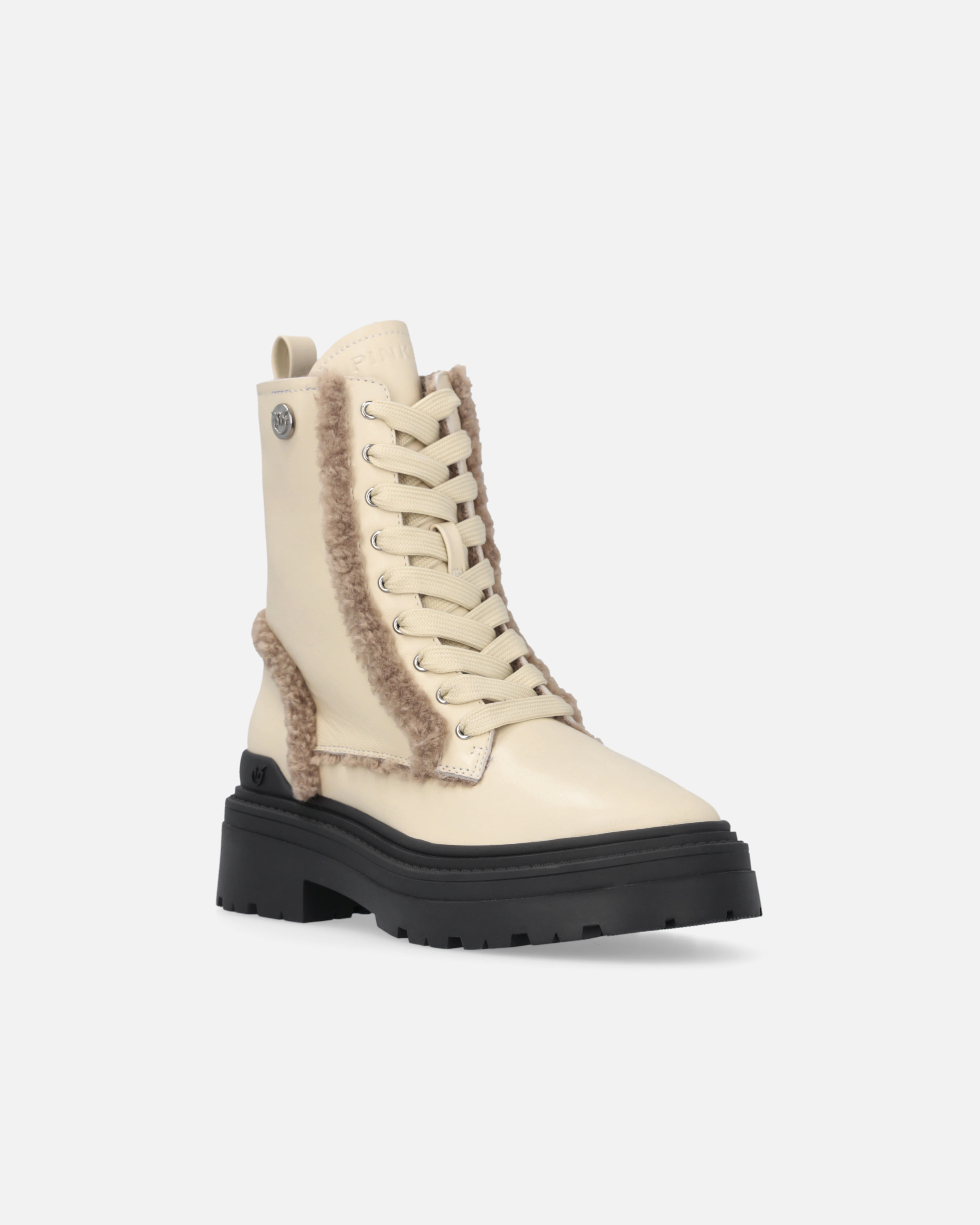 皮草效果短靴 - 白色 - large