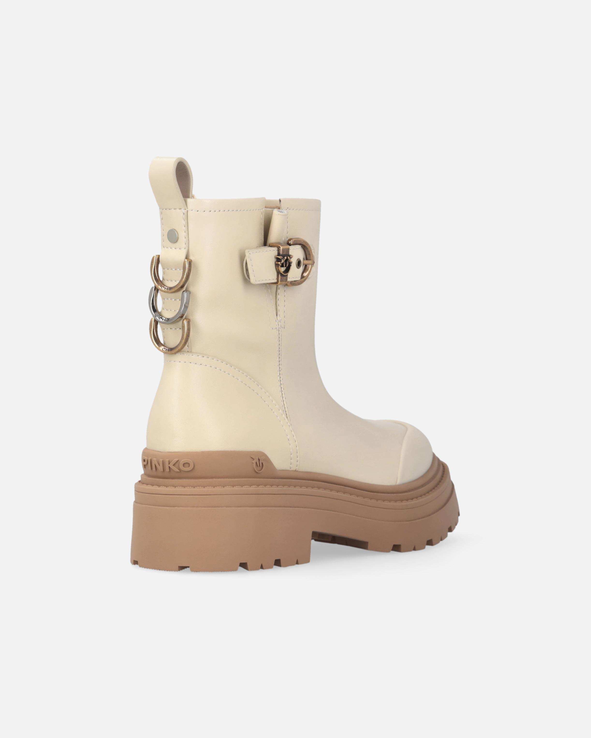 Pinko Leather Booties With Love Birds Logo In Neutral