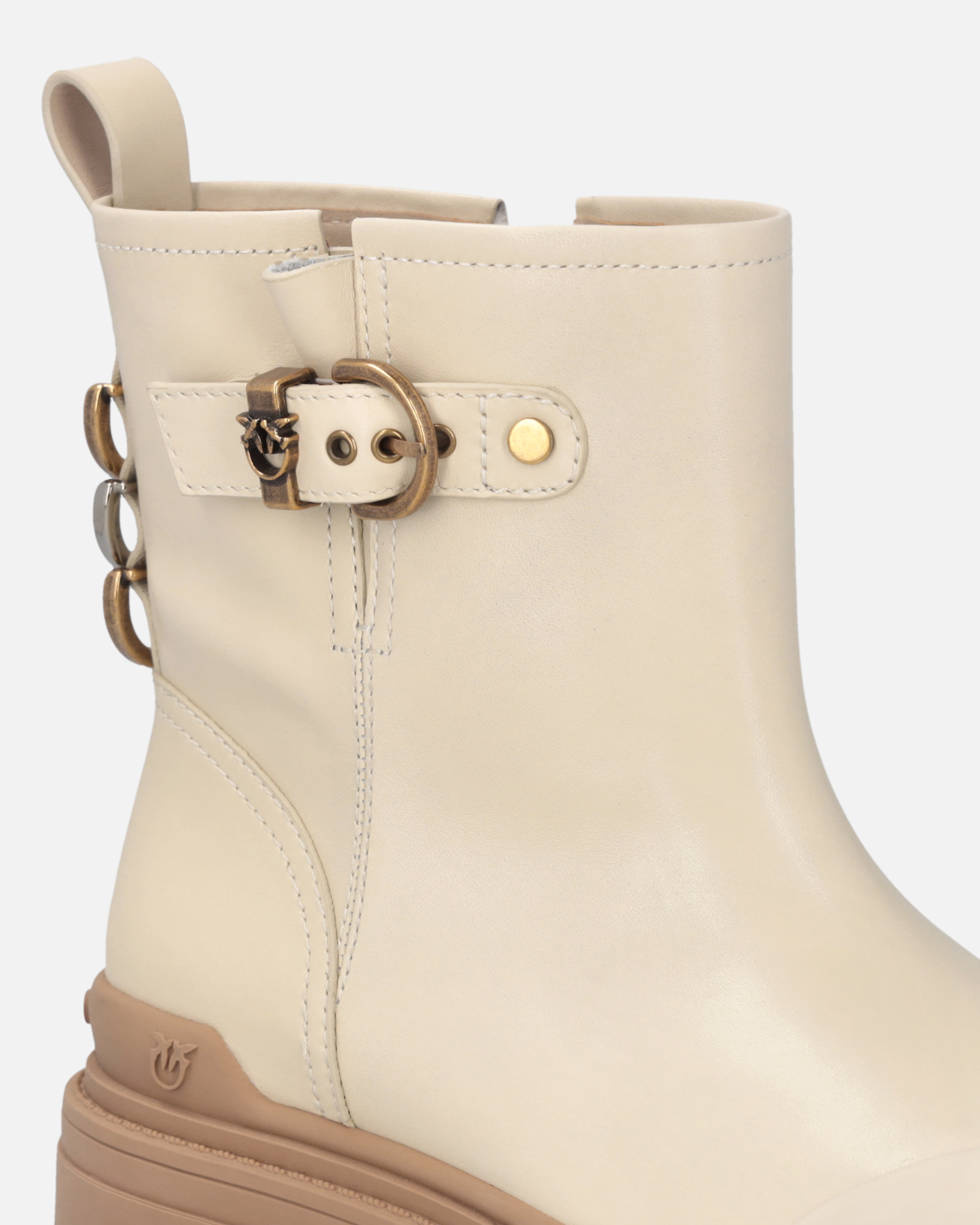 Pinko Leather Booties With Love Birds Logo In Neutral