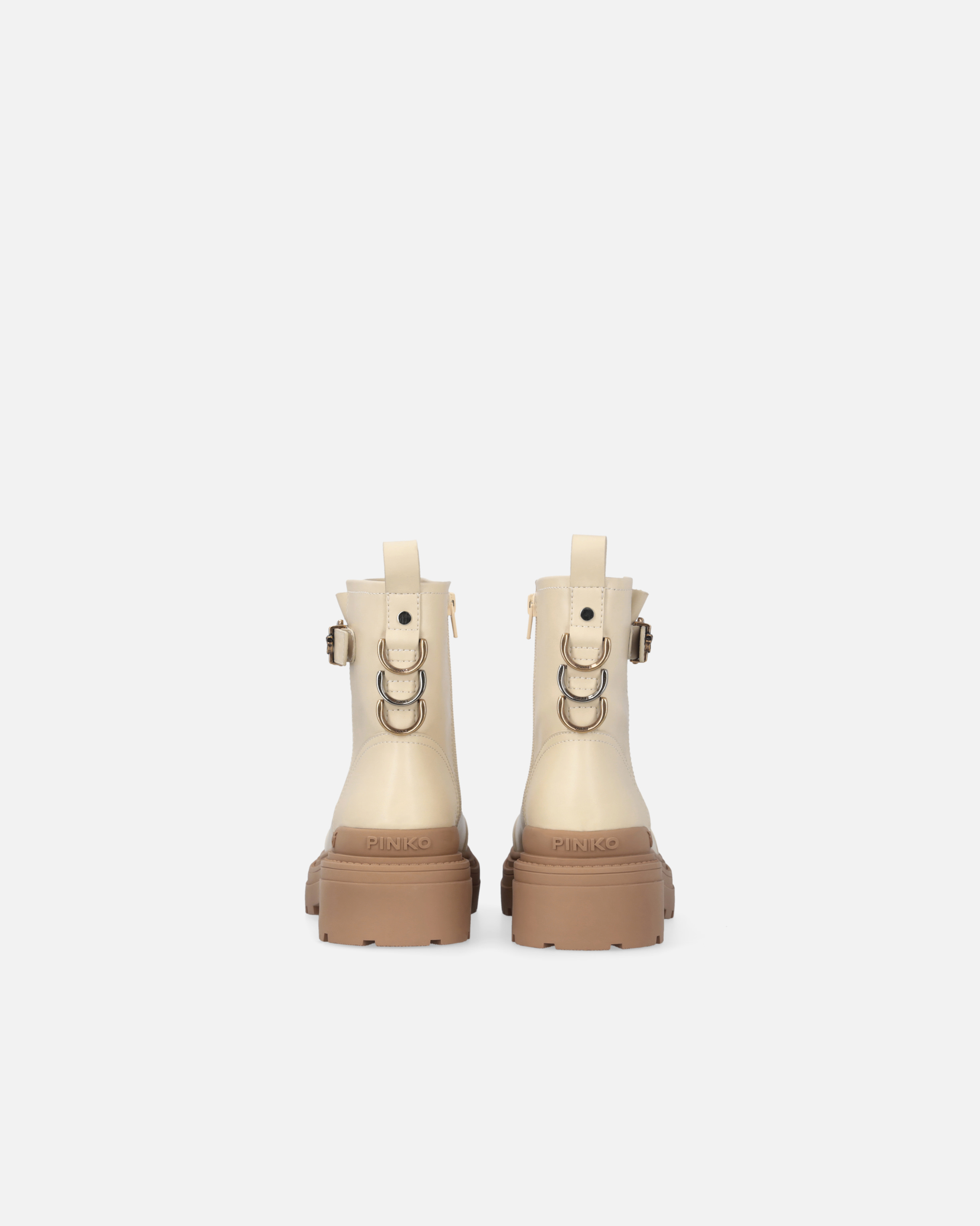 Pinko Leather Booties With Love Birds Logo In Neutral
