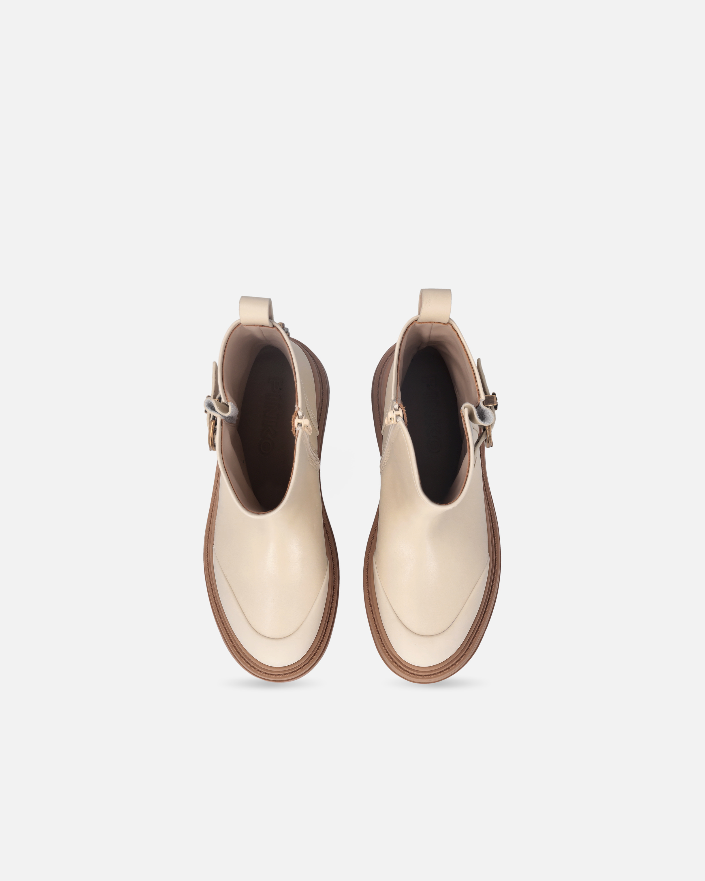 Pinko Leather Booties With Love Birds Logo In Neutral