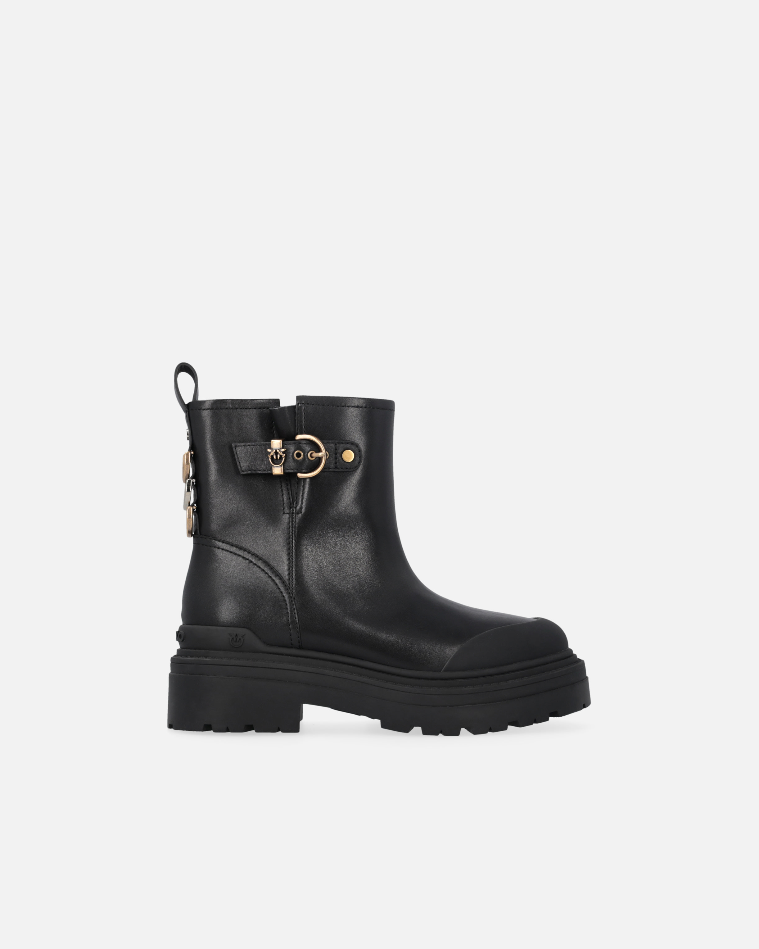 Pinko Leather Booties With Love Birds Logo In Black