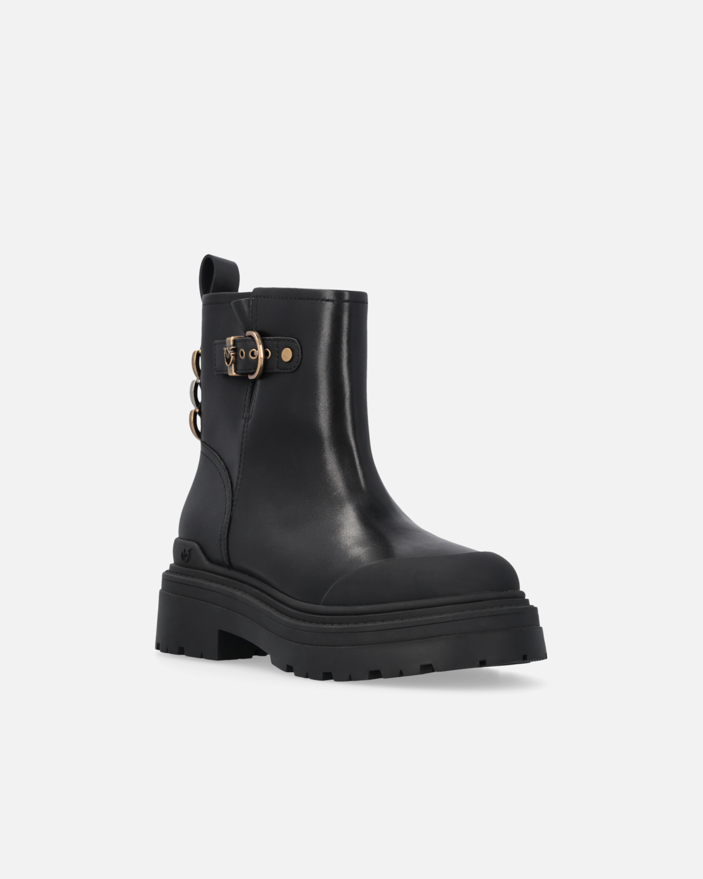 Pinko Leather Booties With Love Birds Logo In Black