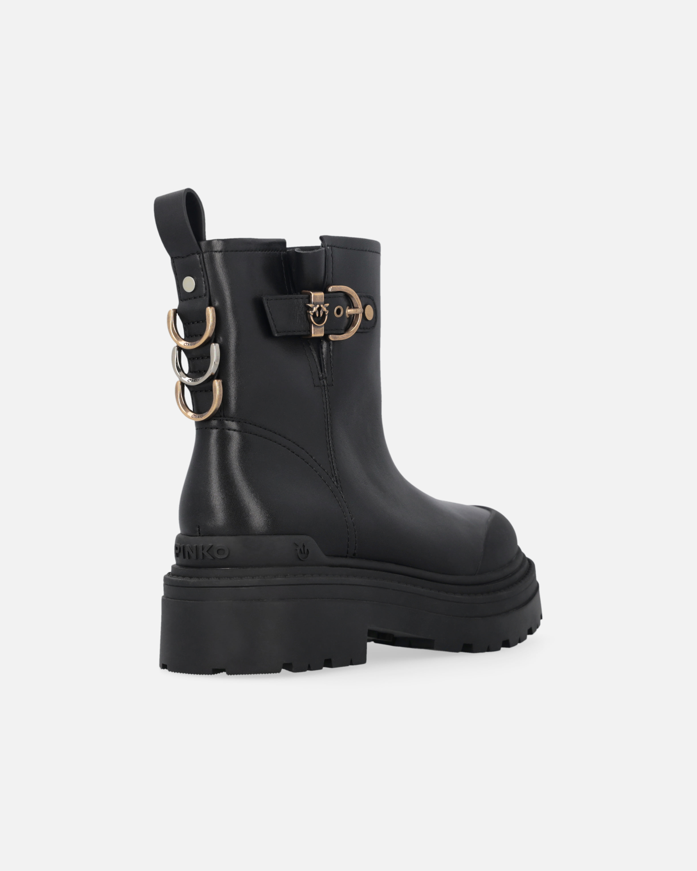 Pinko Leather Booties With Love Birds Logo In Black