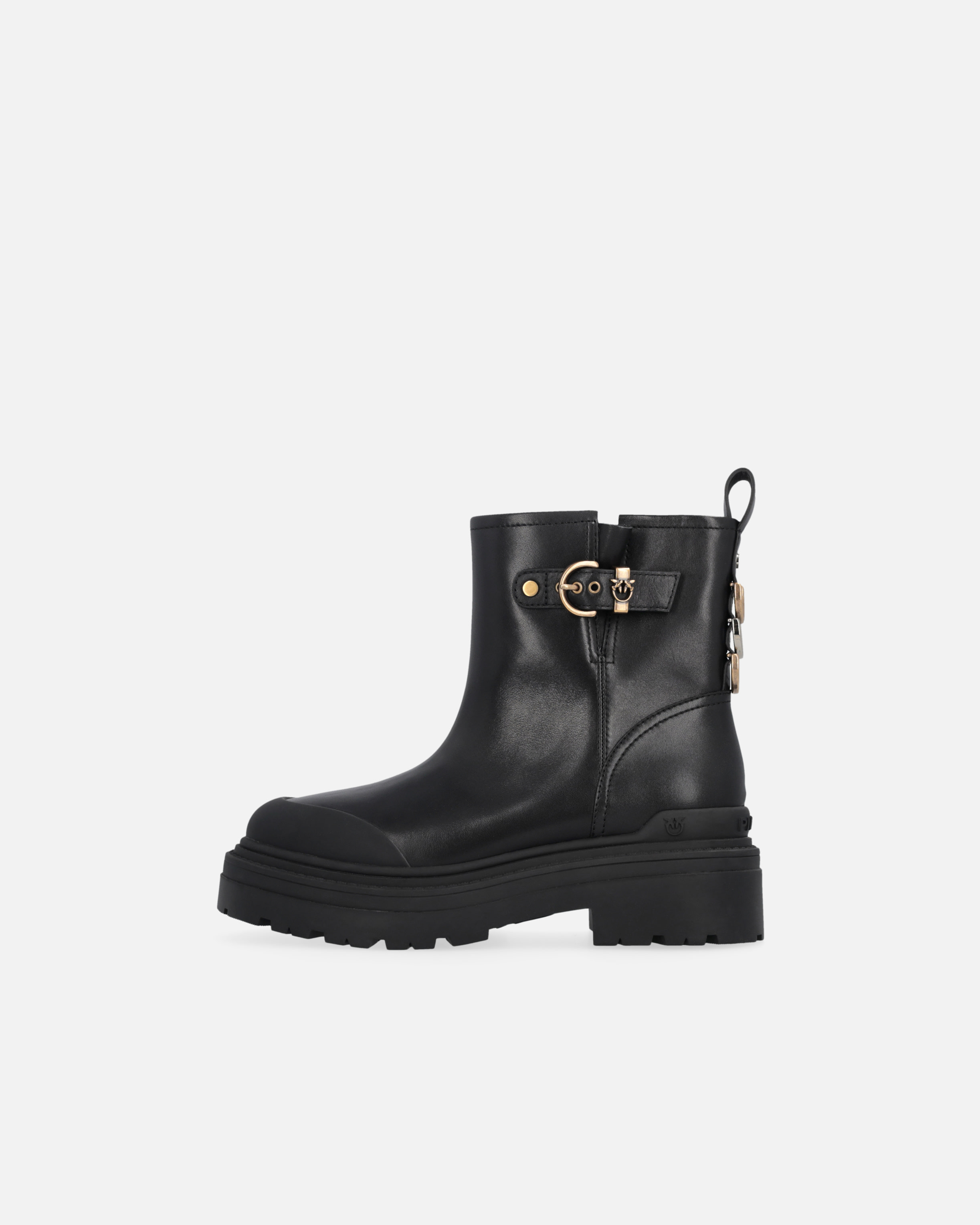 Pinko Leather Booties With Love Birds Logo In Black