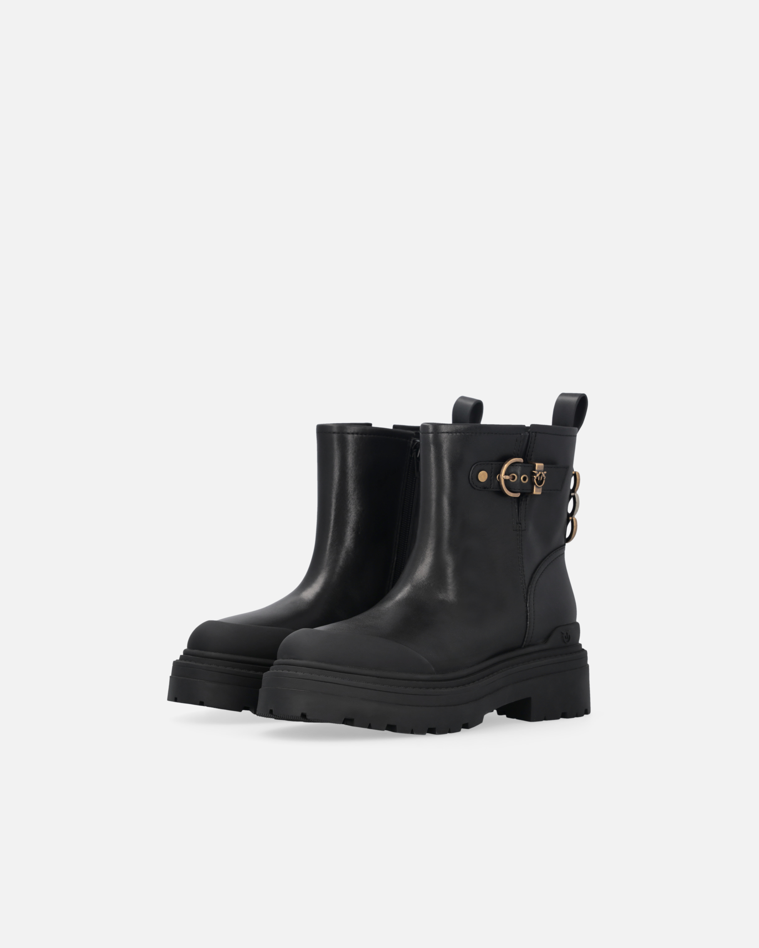 Pinko Leather Booties With Love Birds Logo In Black