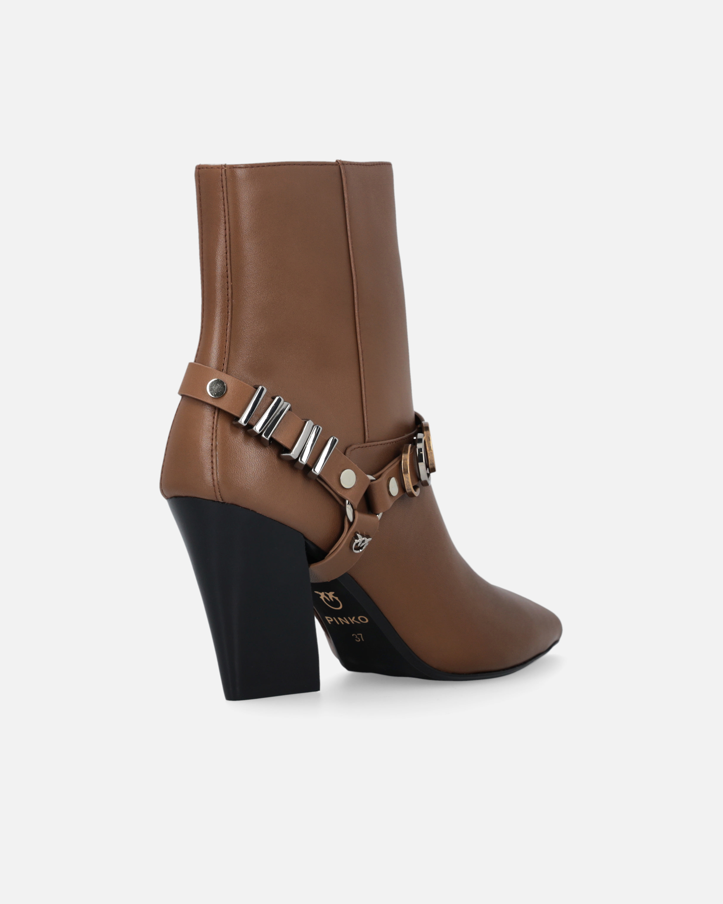 Pinko 85mm Leather Boots In Brown