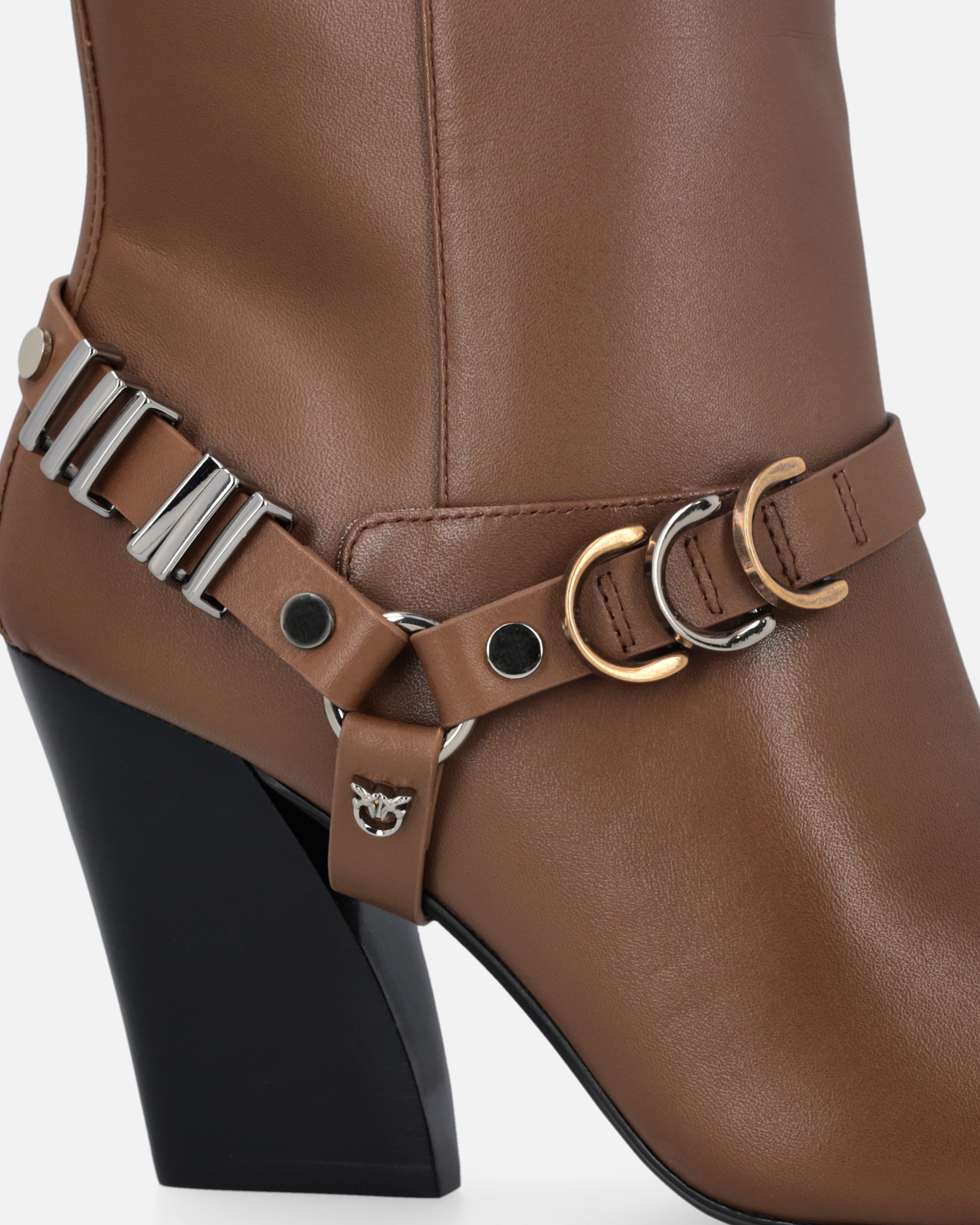 Pinko 85mm Leather Boots In Brown