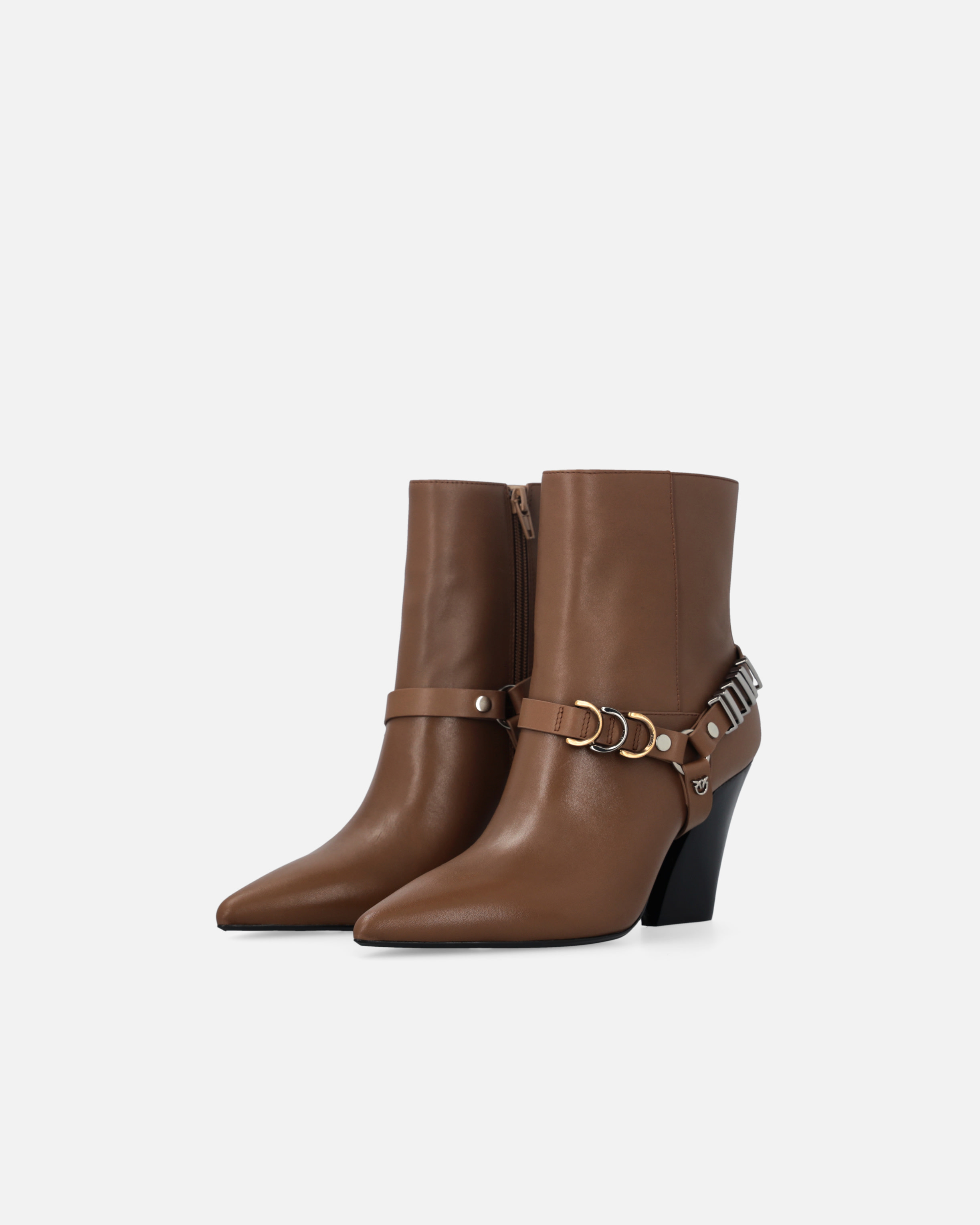 Pinko 85mm Leather Boots In Brown