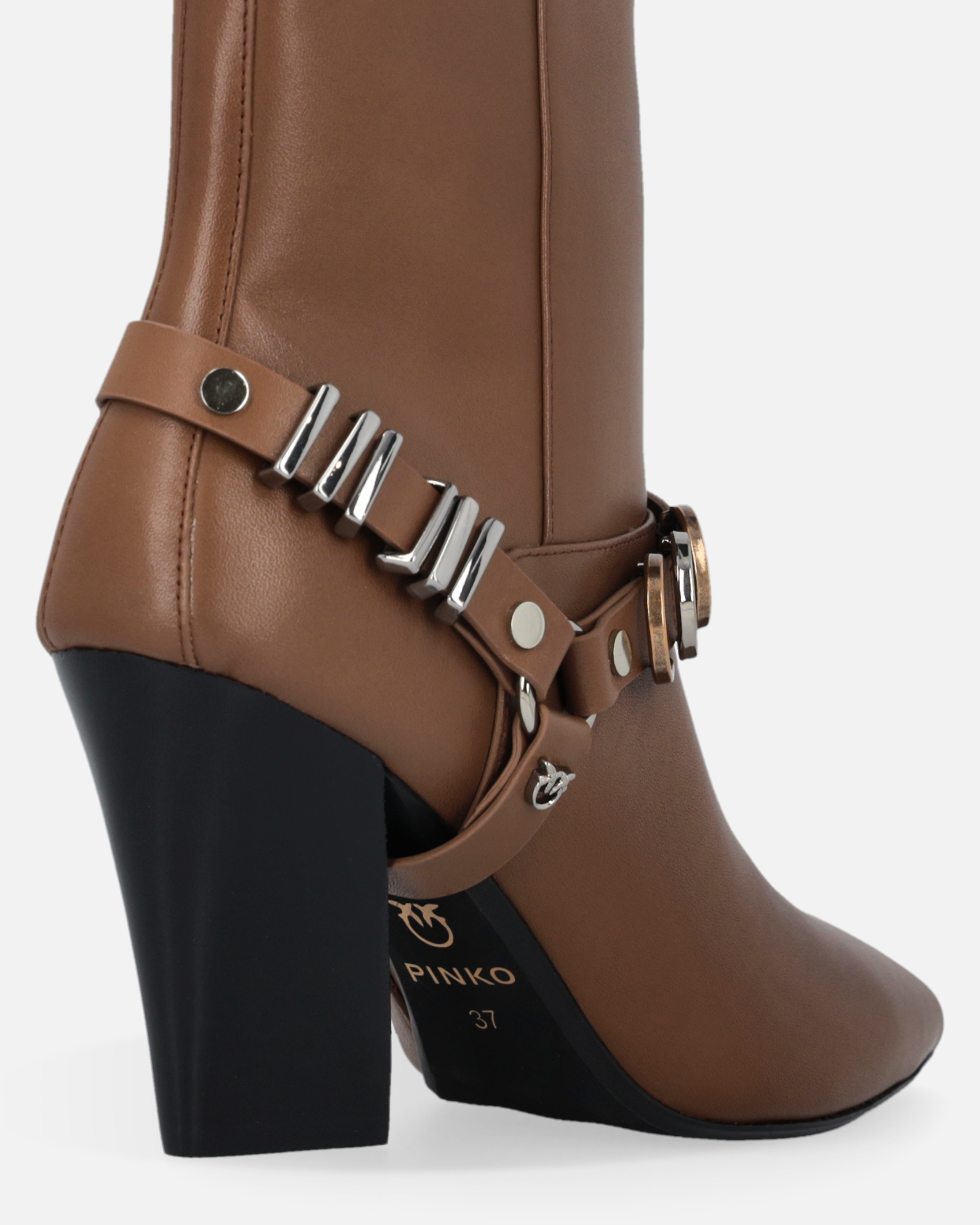 Pinko 85mm Leather Boots In Brown