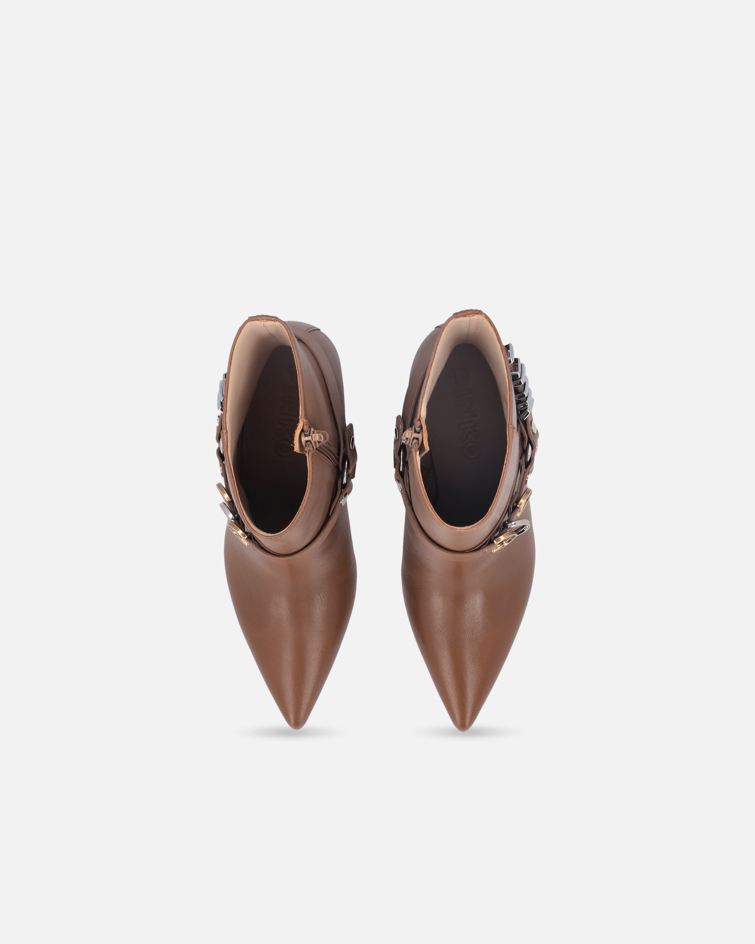Pinko 85mm Leather Boots In Brown