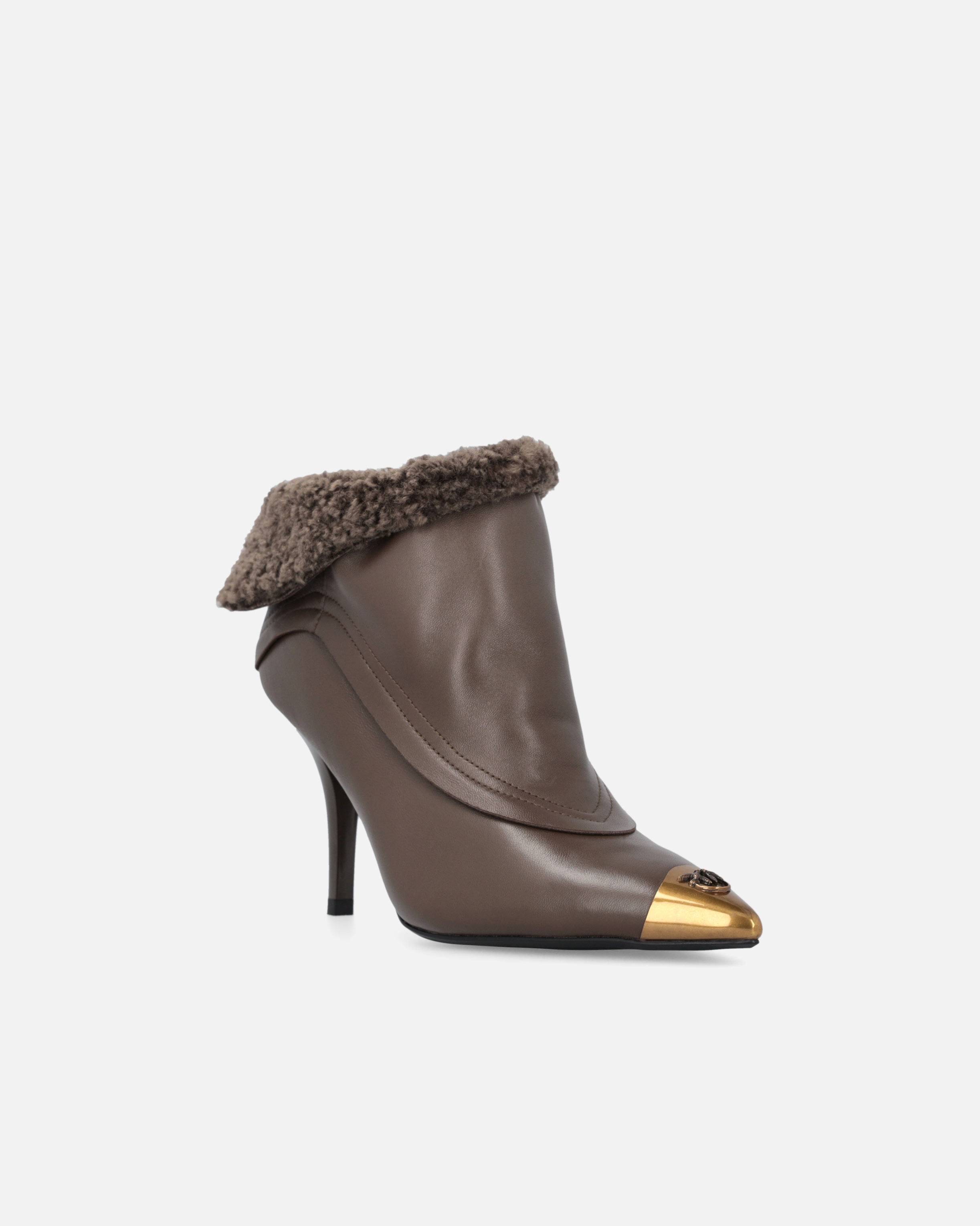Pinko Booties With Faux Fur And Metal Toe In Brown