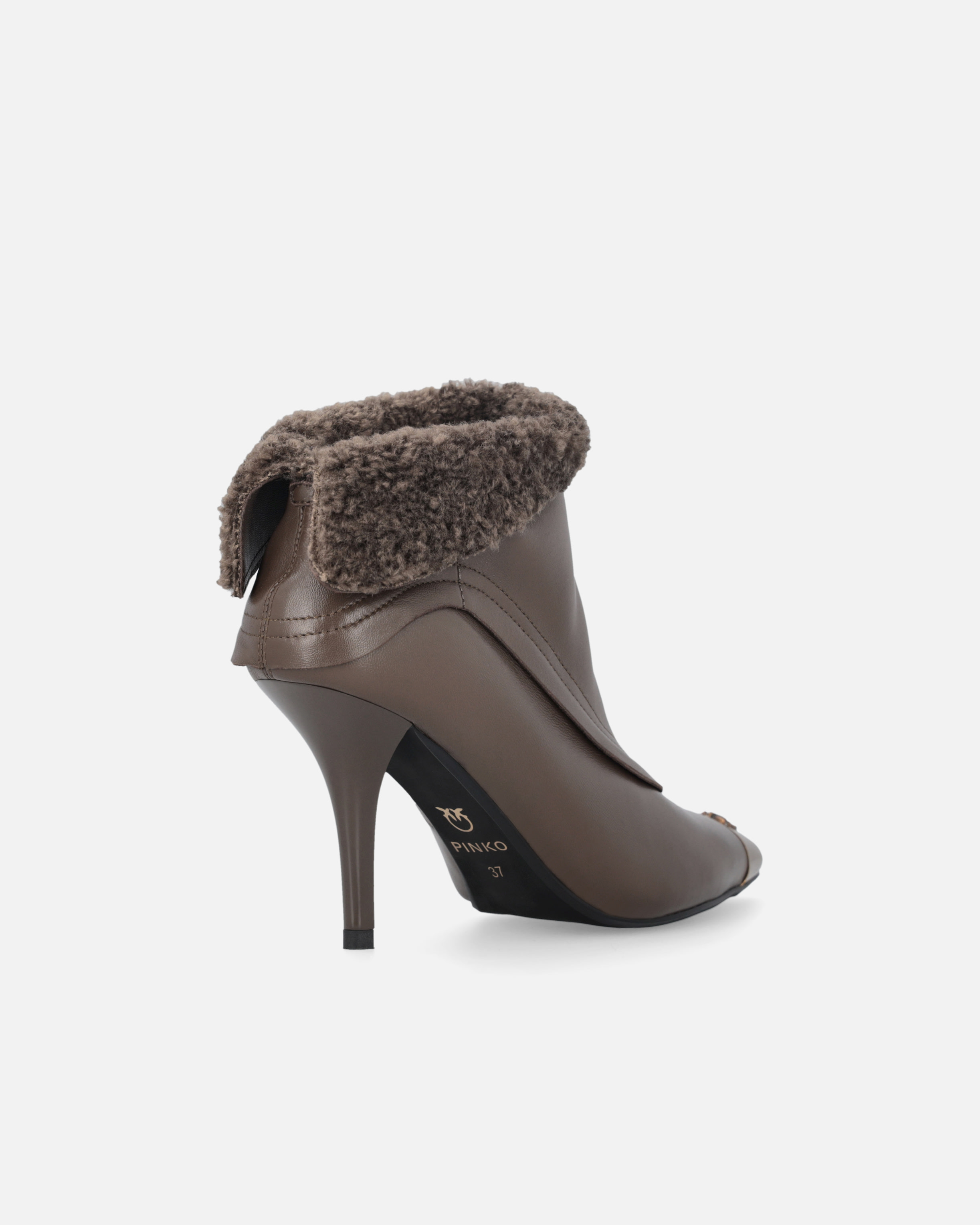 Pinko Booties With Faux Fur And Metal Toe In Brown