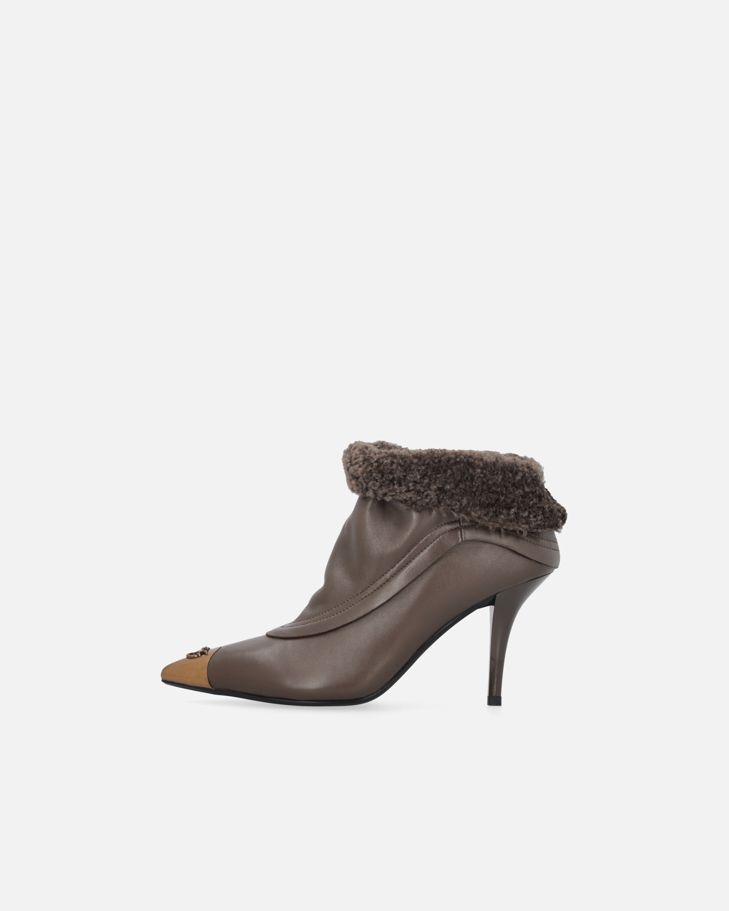 Pinko Booties With Faux Fur And Metal Toe In Brown