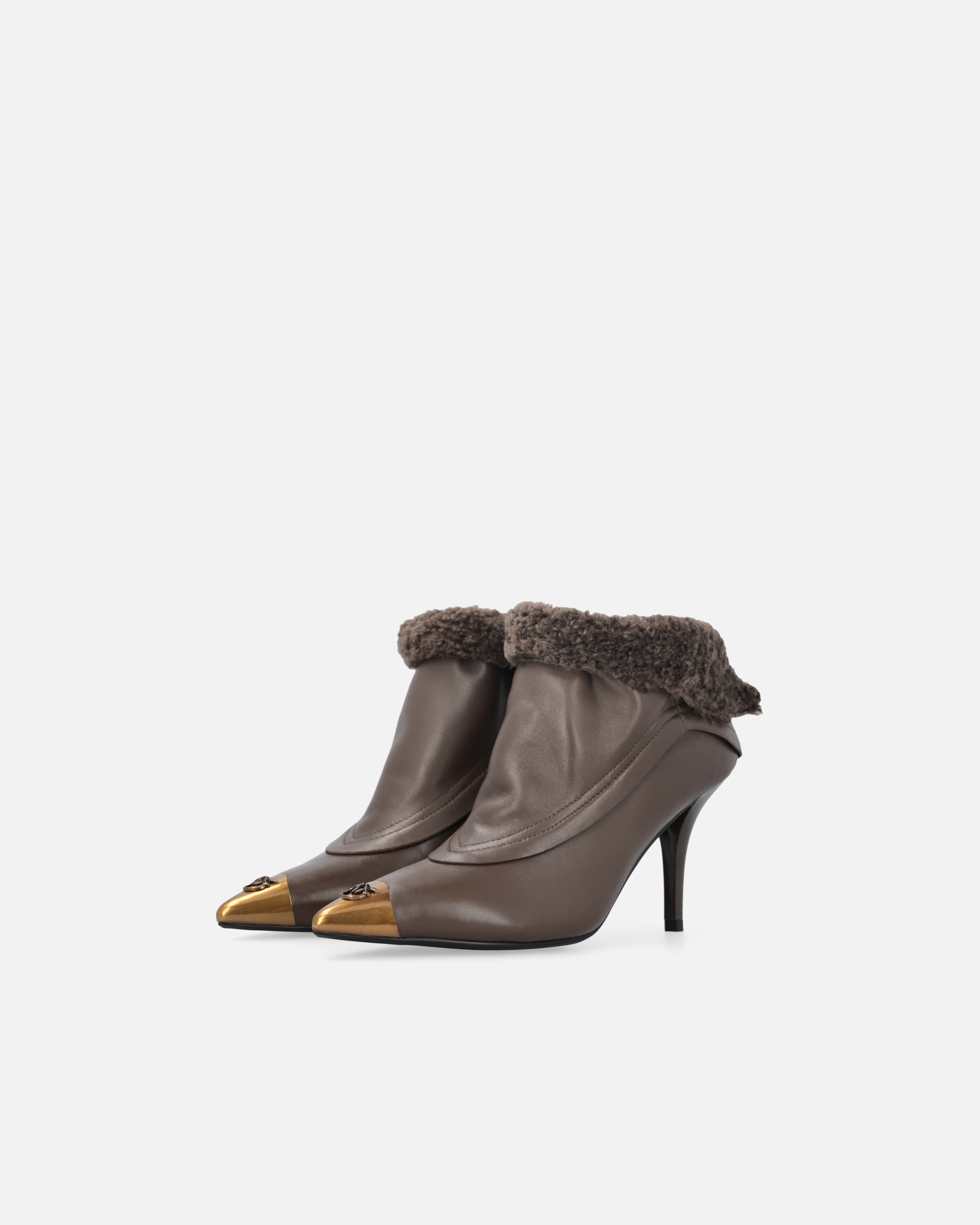 Pinko Booties With Faux Fur And Metal Toe In Brown