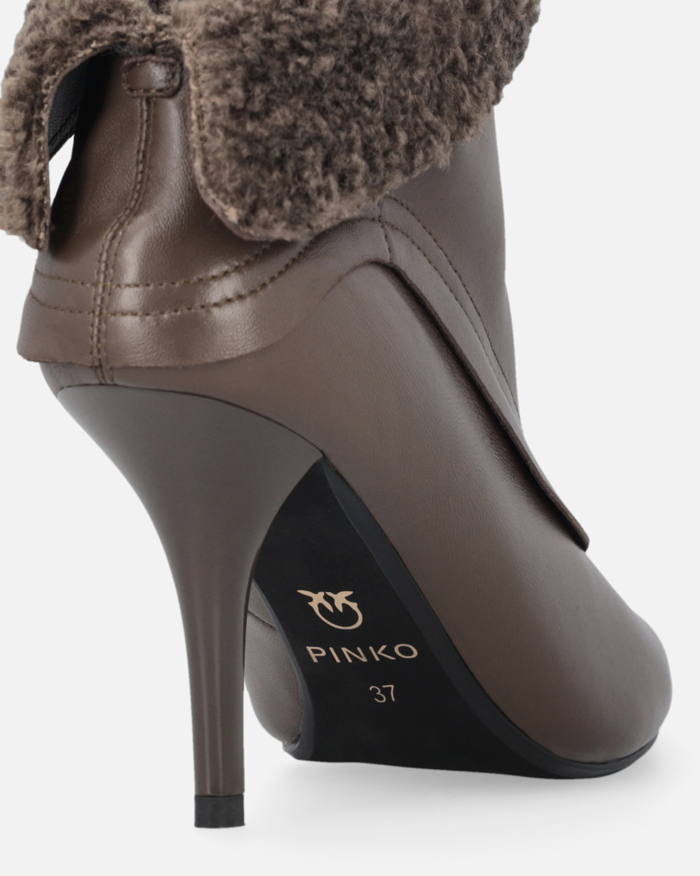 Pinko Booties With Faux Fur And Metal Toe In Brown