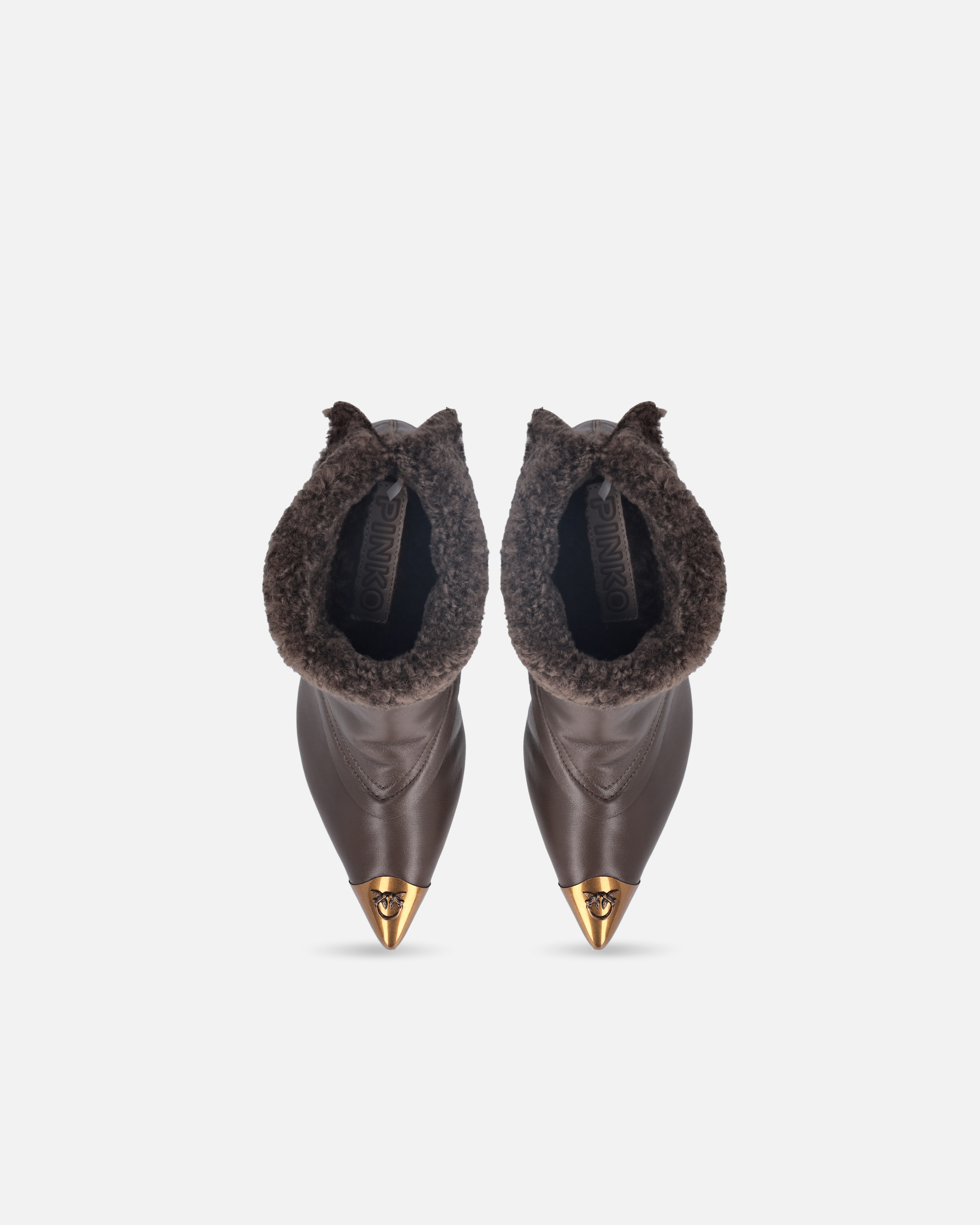 Pinko Booties With Faux Fur And Metal Toe In Black