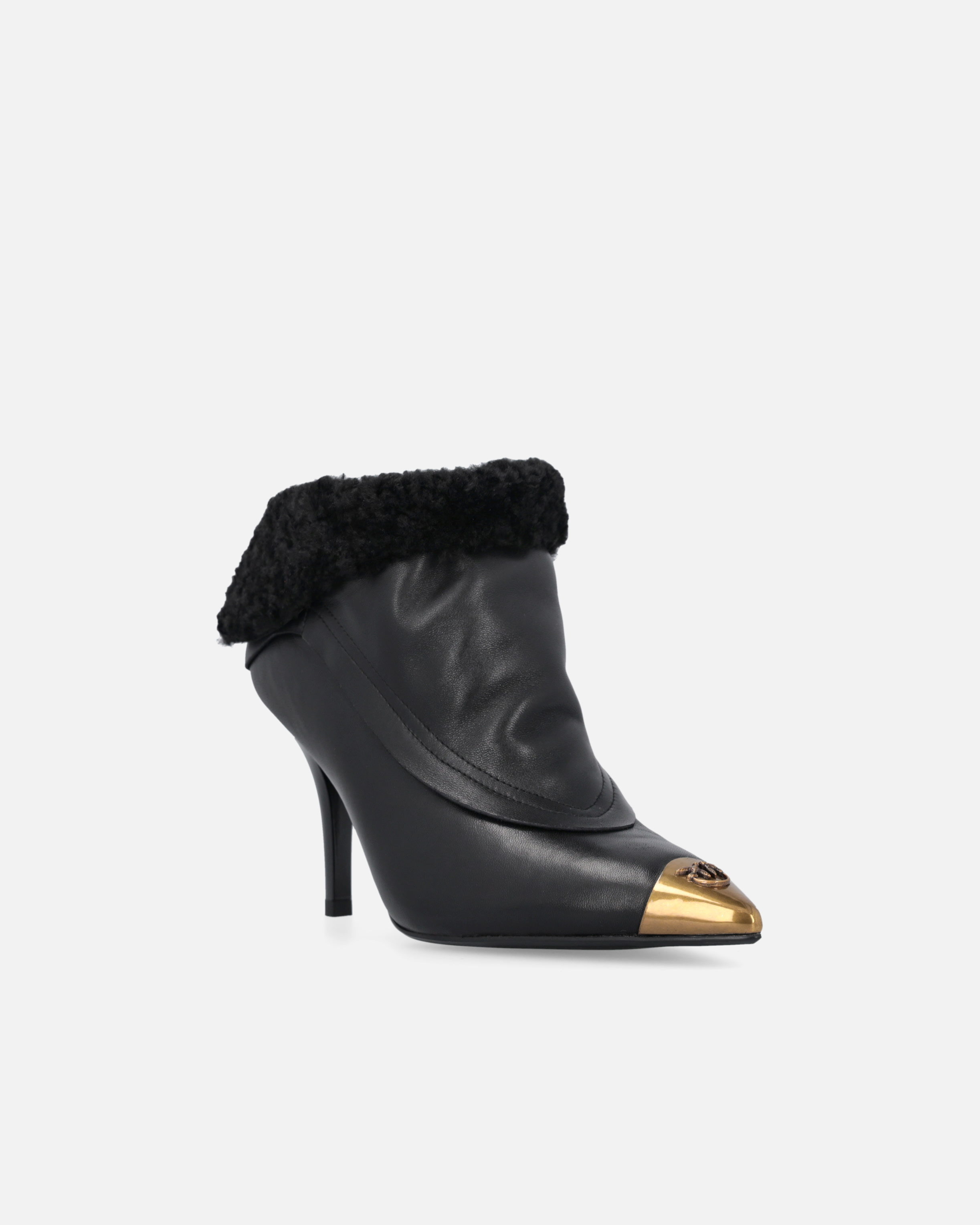 Pinko Booties With Faux Fur And Metal Toe In Black