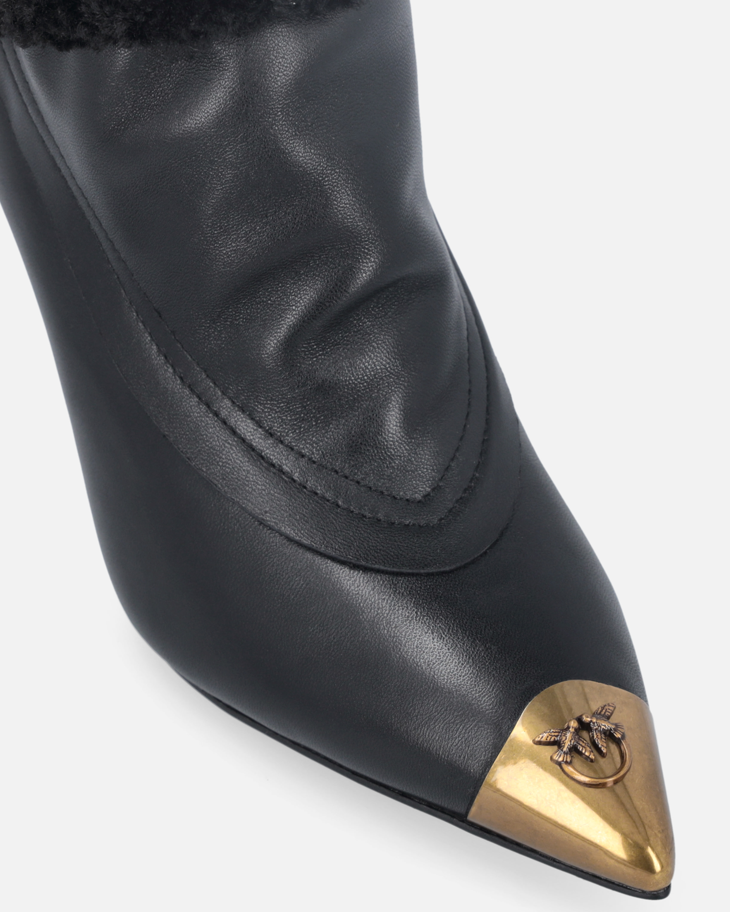 Pinko Booties With Faux Fur And Metal Toe In Black