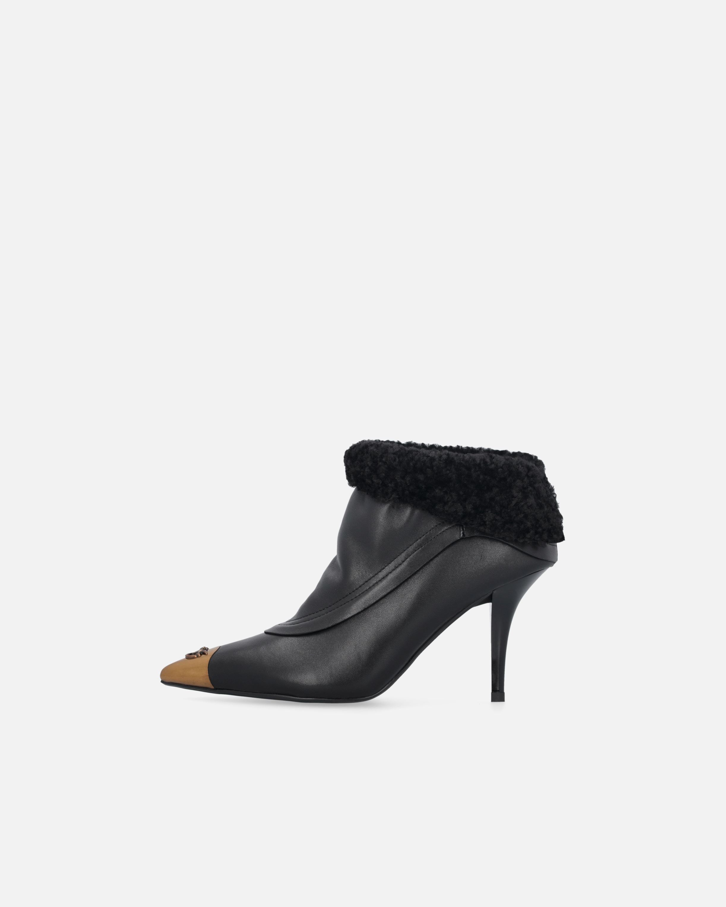 Pinko Booties With Faux Fur And Metal Toe In Black
