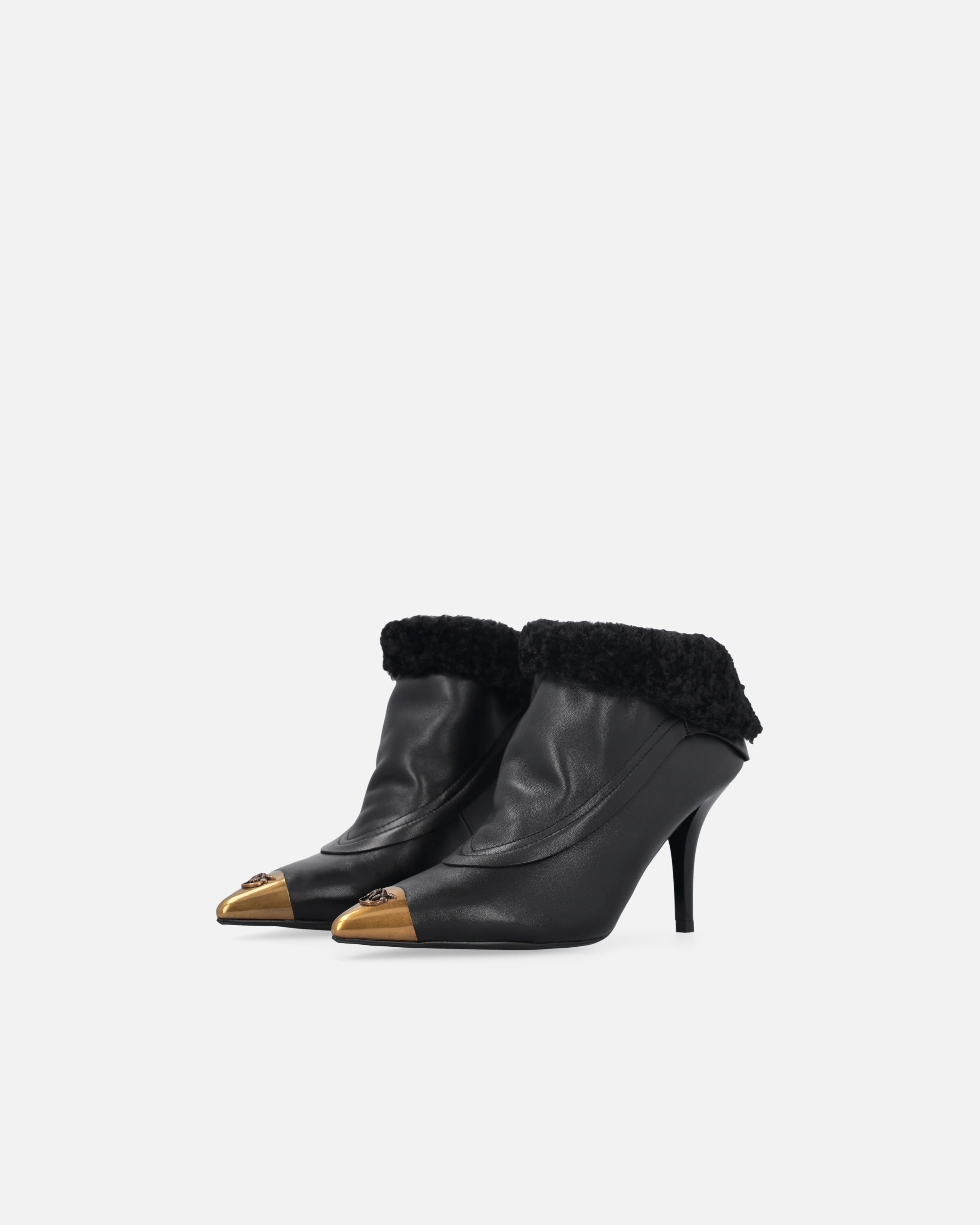 Pinko Booties With Faux Fur And Metal Toe In Black