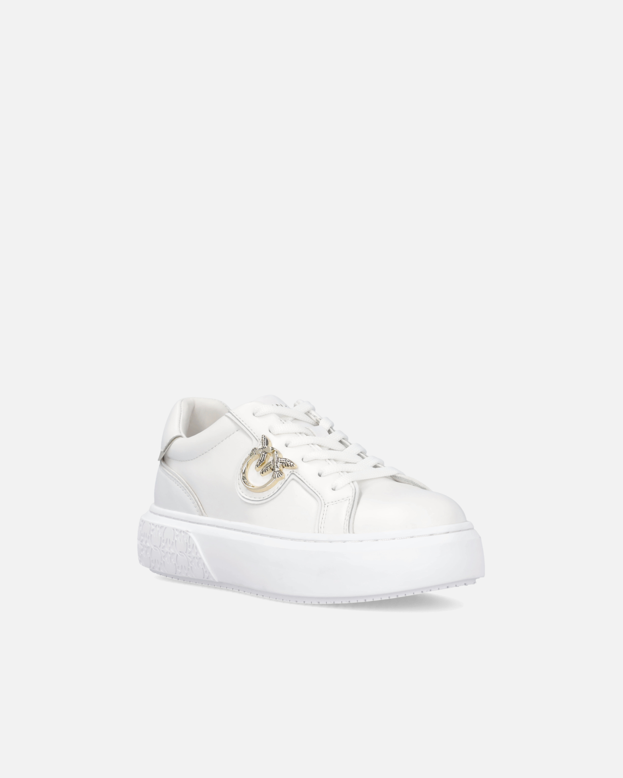High-soled flatform sneakers with metal logo - White - large